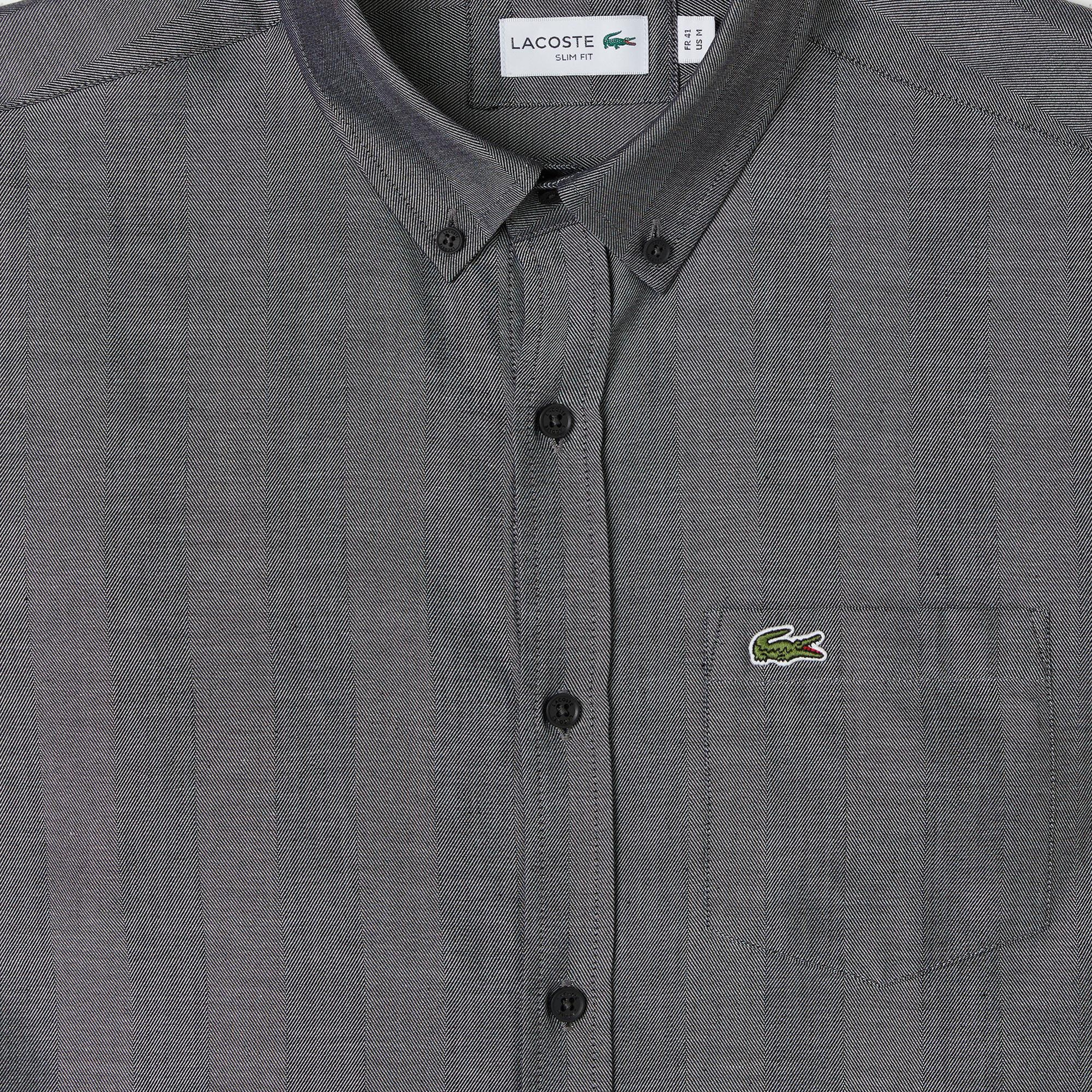 Lacoste Erkek Slim Fit Düğmeli Yaka Gri Gömlek