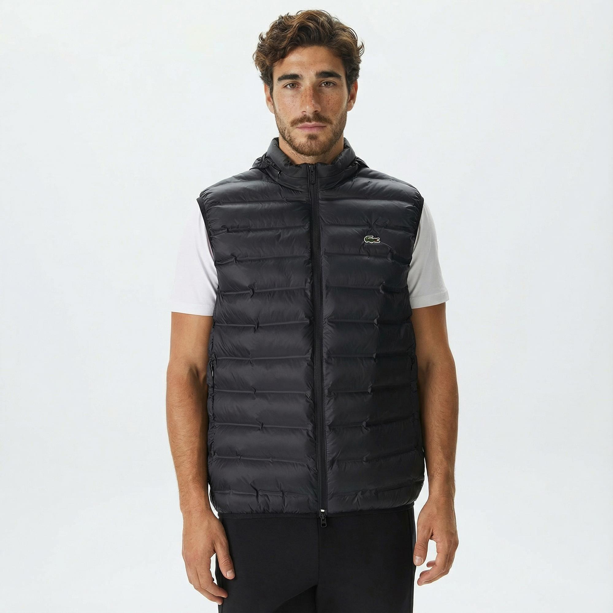 Lacoste Erkek Slim Fit Kapüşonlu Siyah Yelek