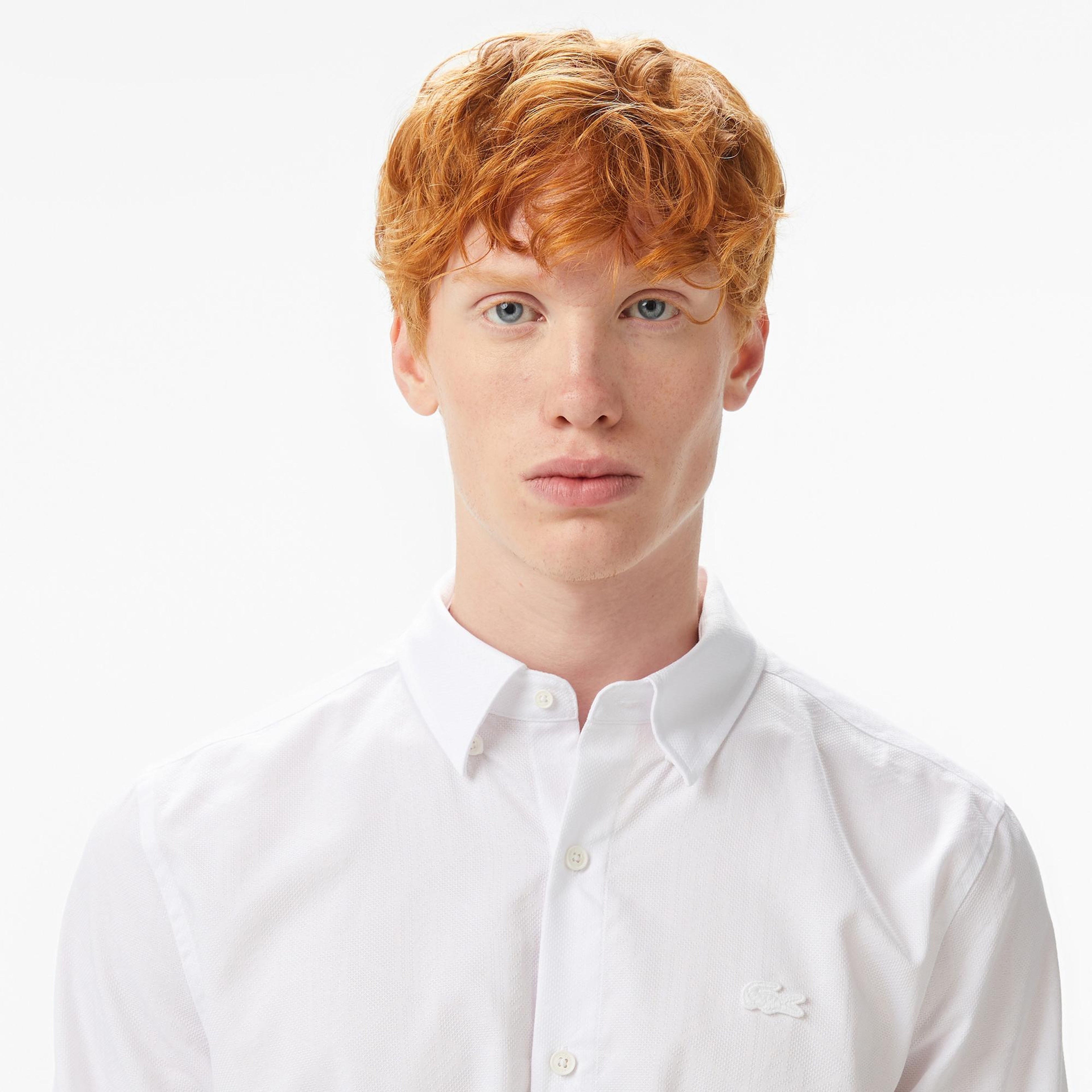 Lacoste Erkek Slim Fit Düğmeli Yaka Beyaz Gömlek