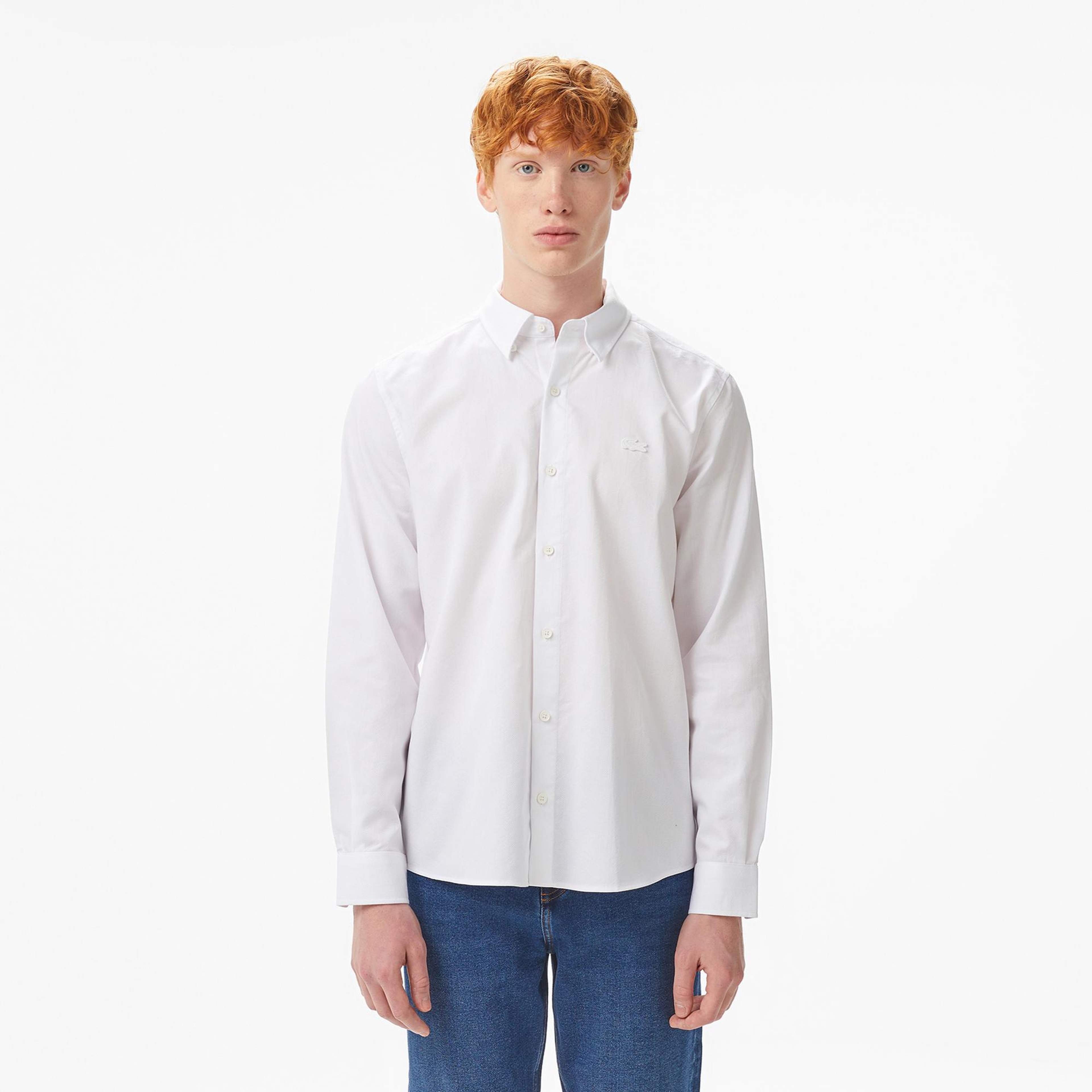 Lacoste Erkek Slim Fit Düğmeli Yaka Beyaz Gömlek