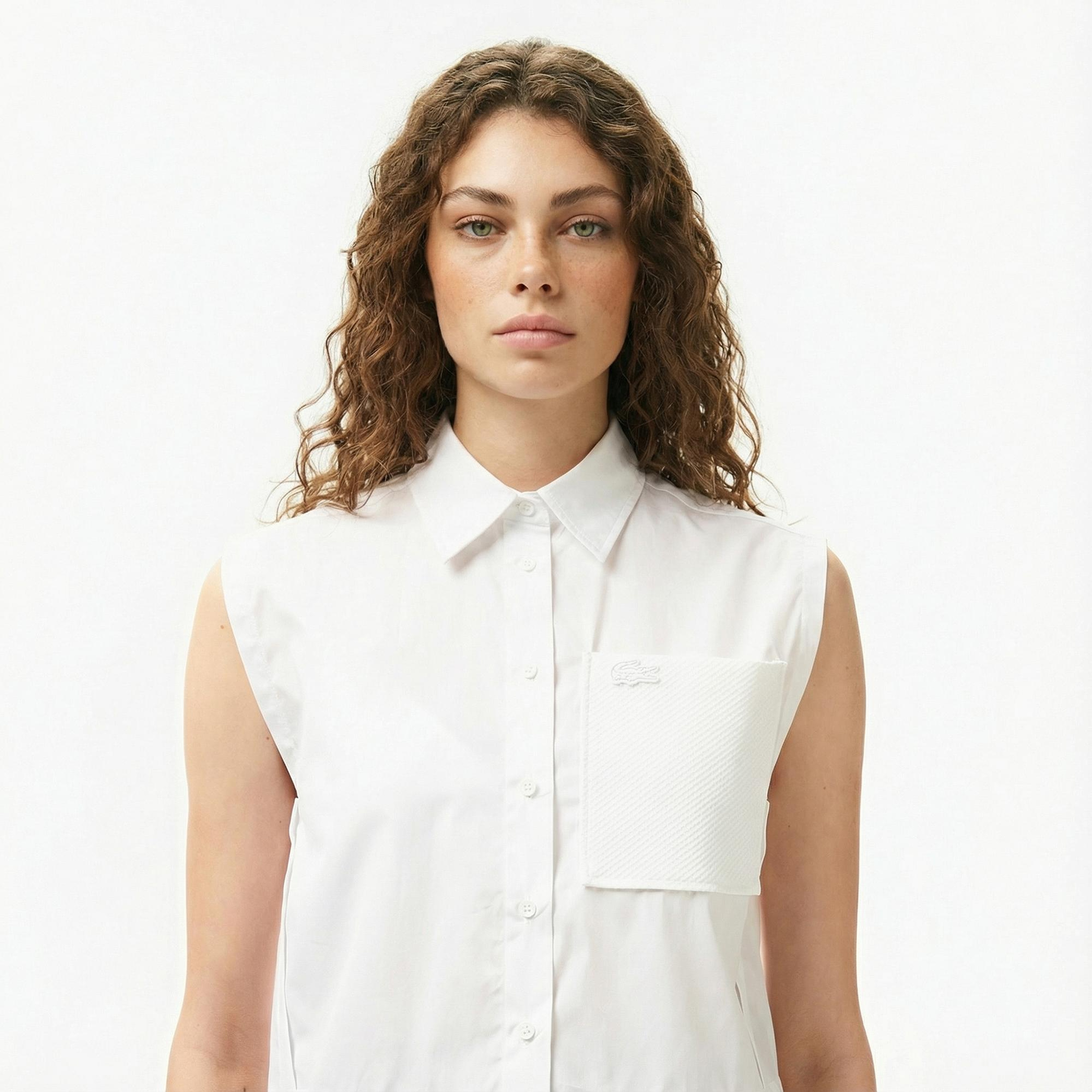 Lacoste Kadın Regular Fit Kolsuz Beyaz Gömlek