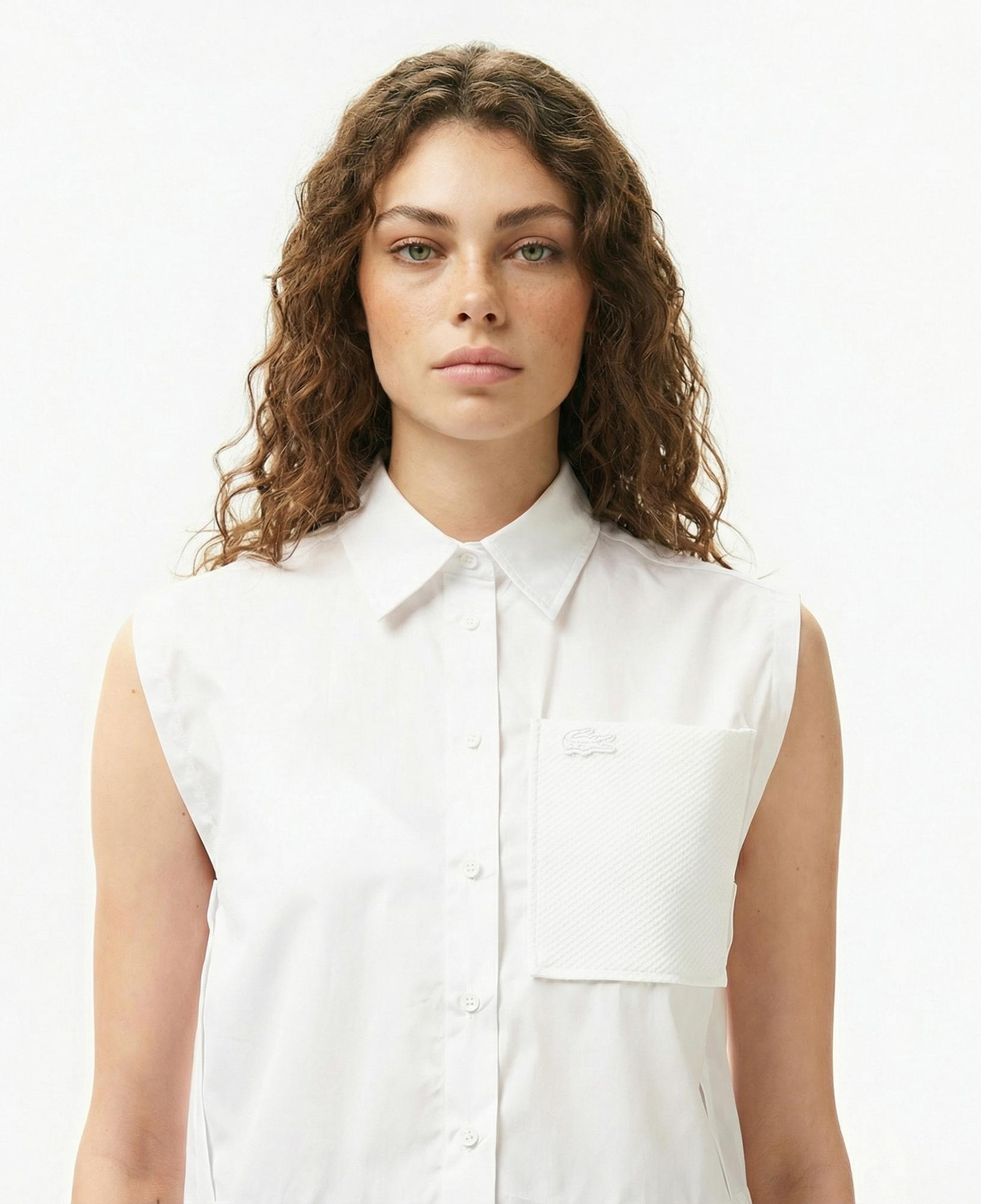 Lacoste Kadın Regular Fit Kolsuz Beyaz Gömlek