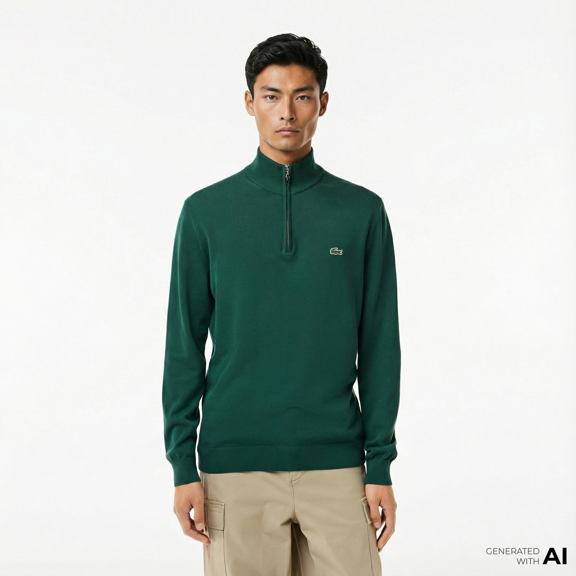 Lacoste Erkek Regular Fit Yarım Fermuarlı Koyu Yeşil Kazak