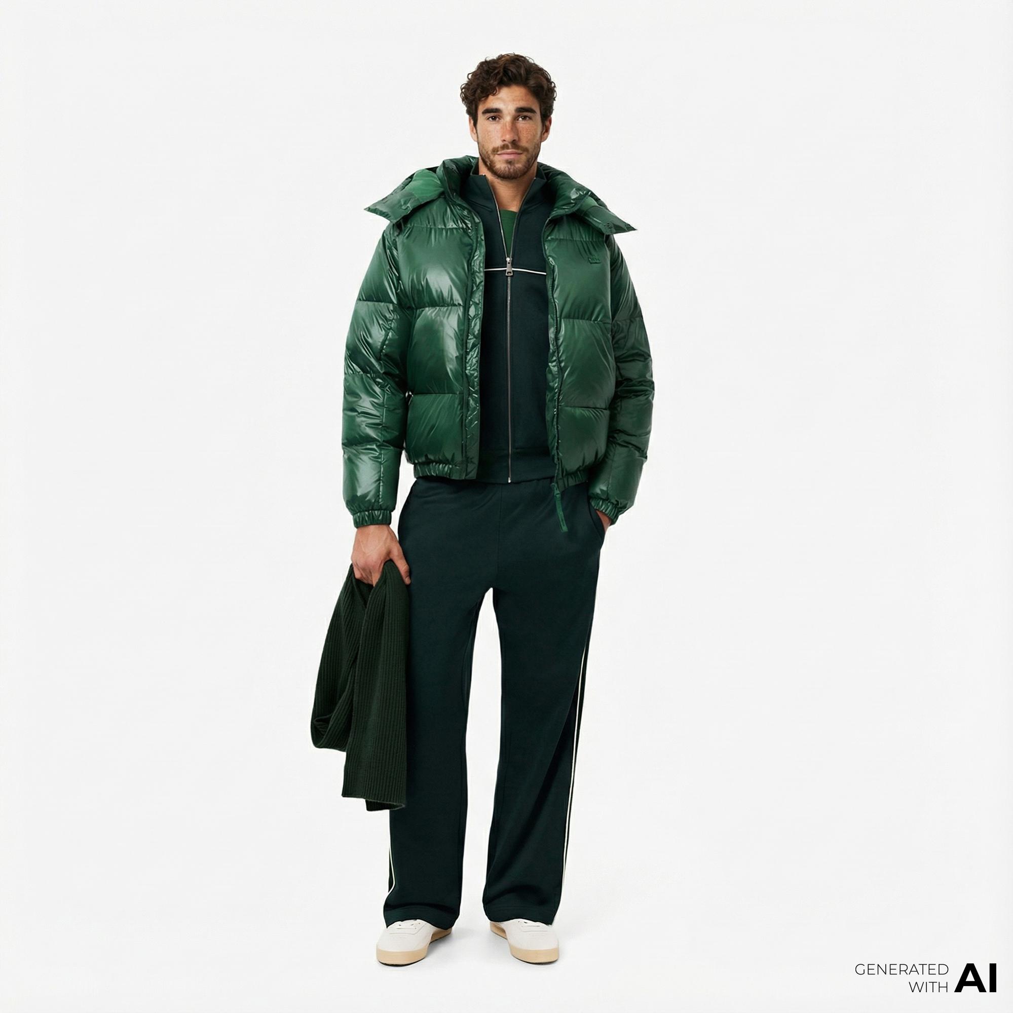 Lacoste Erkek Relaxed Fit Kapüşonlu Yeşil Mont