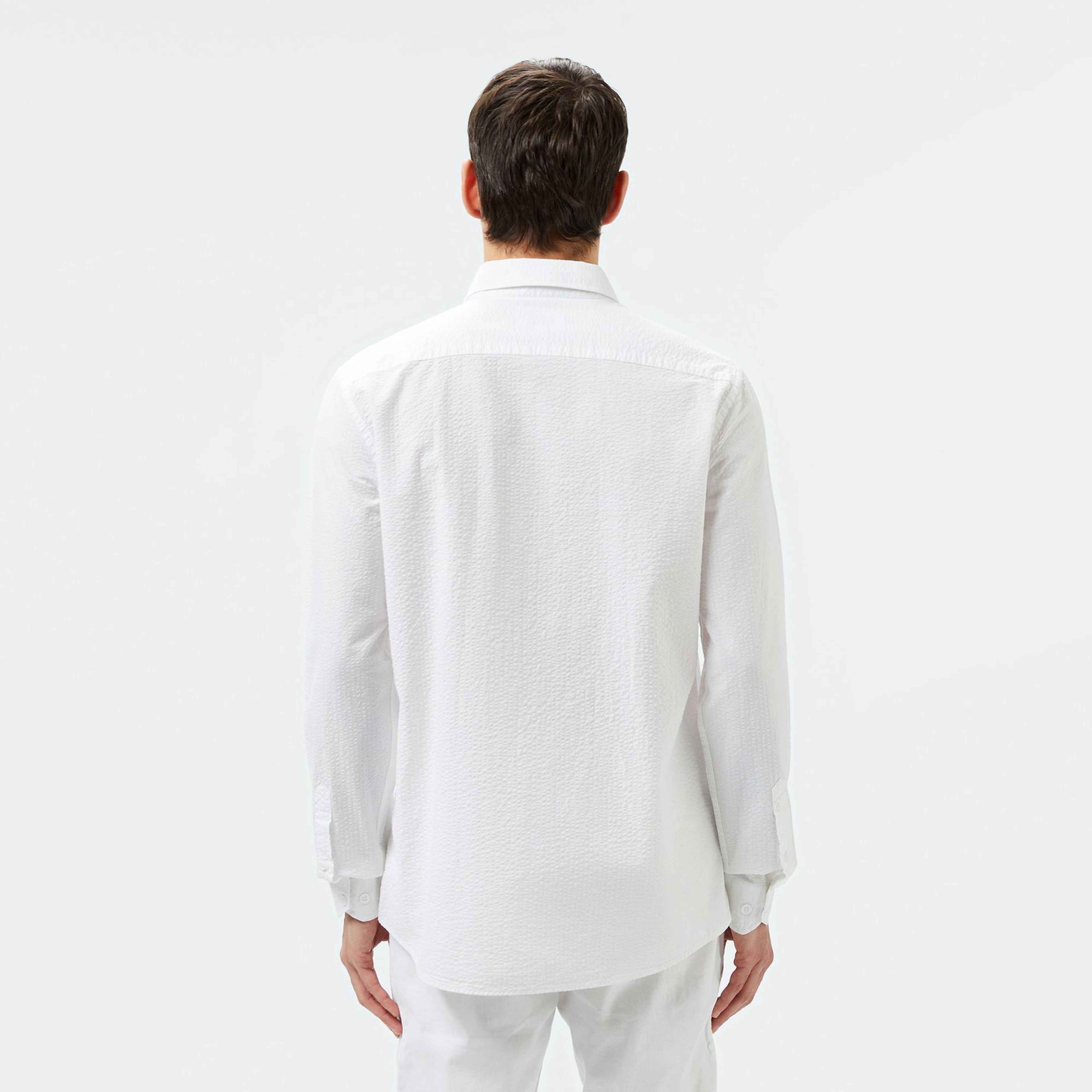 Lacoste Erkek Slim Fit Düğmeli Yaka Beyaz Gömlek