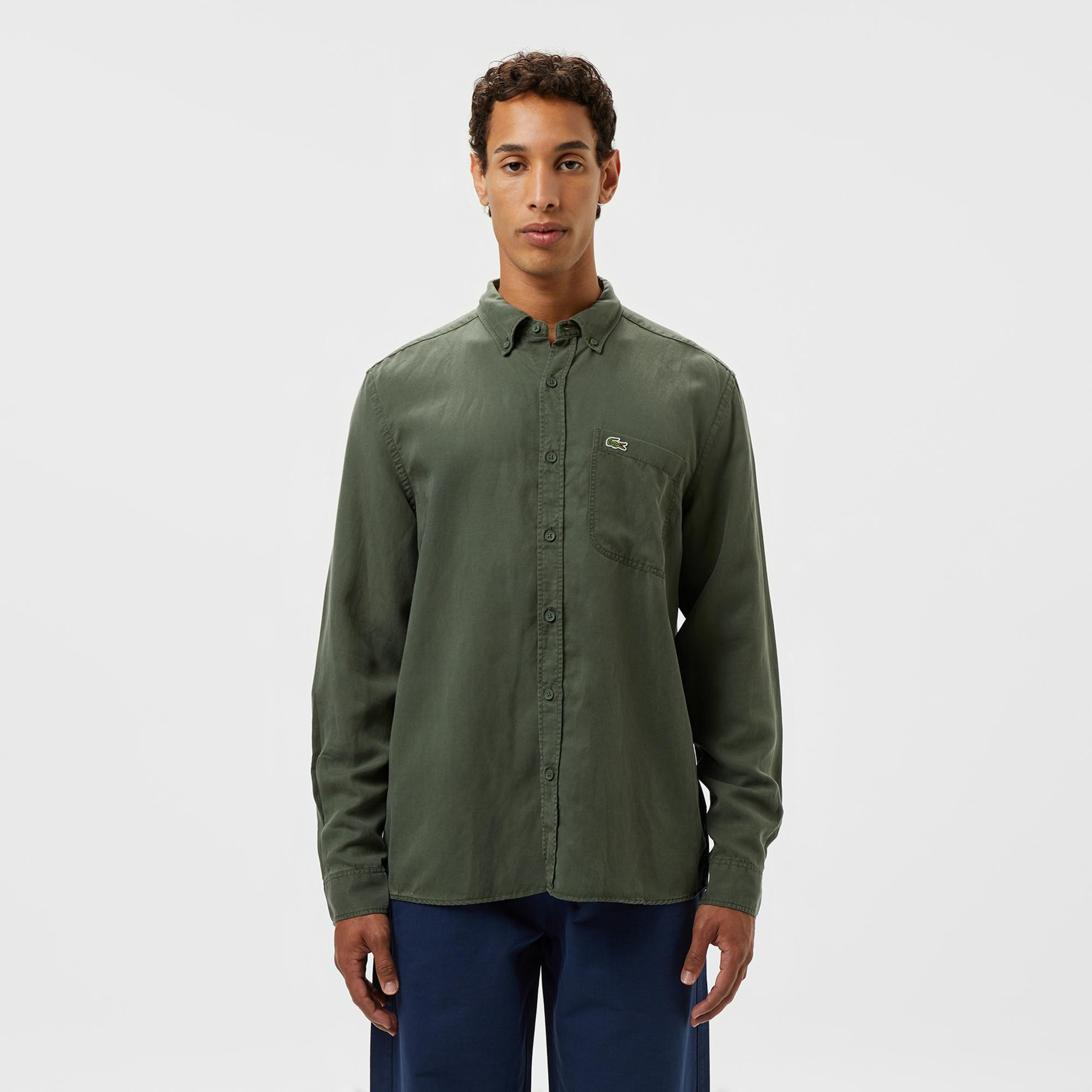 Lacoste Erkek Slim Fit Düğmeli Yaka Haki Gömlek