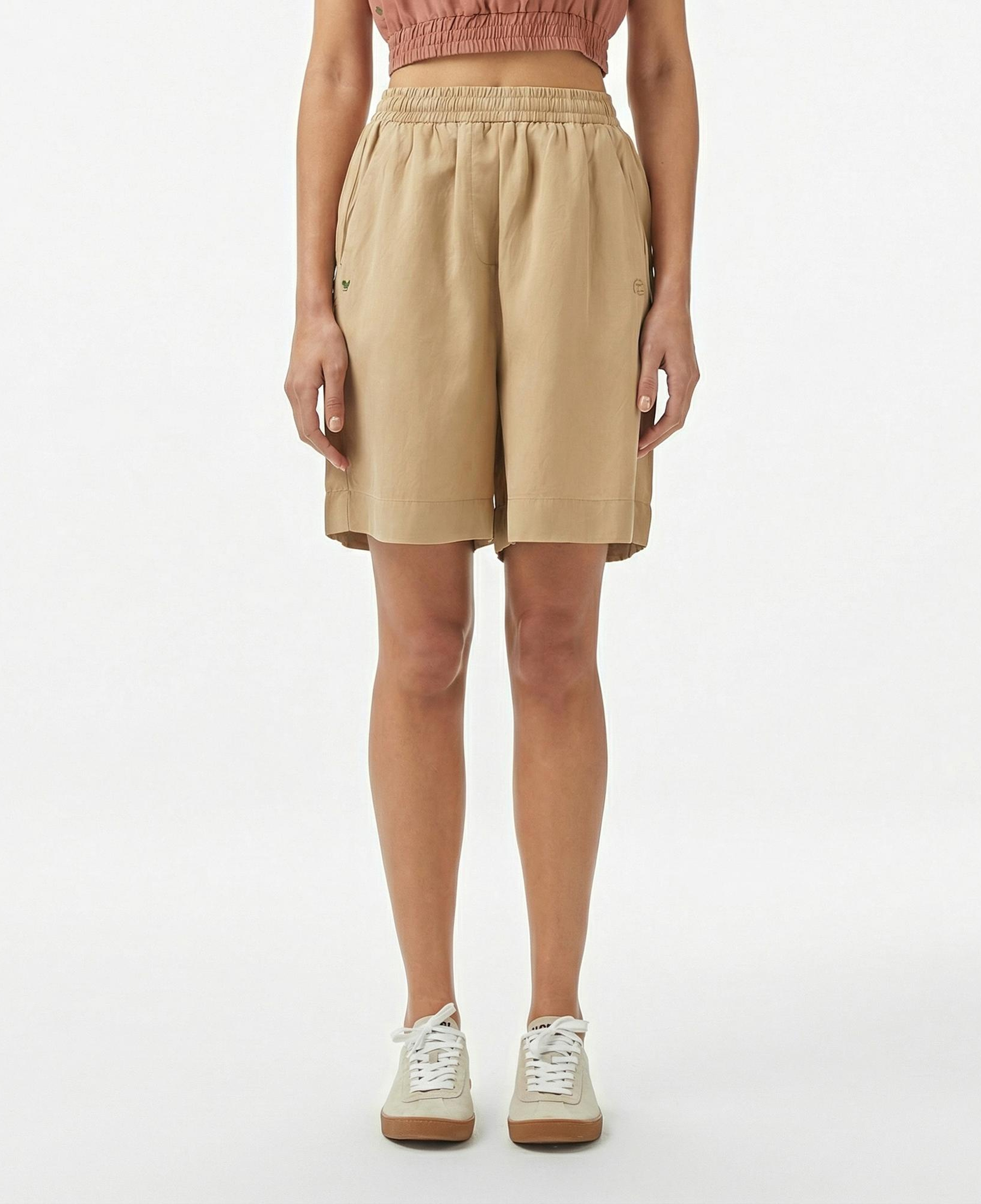 Lacoste Kadın Regular Fit Bej Bermuda Şort