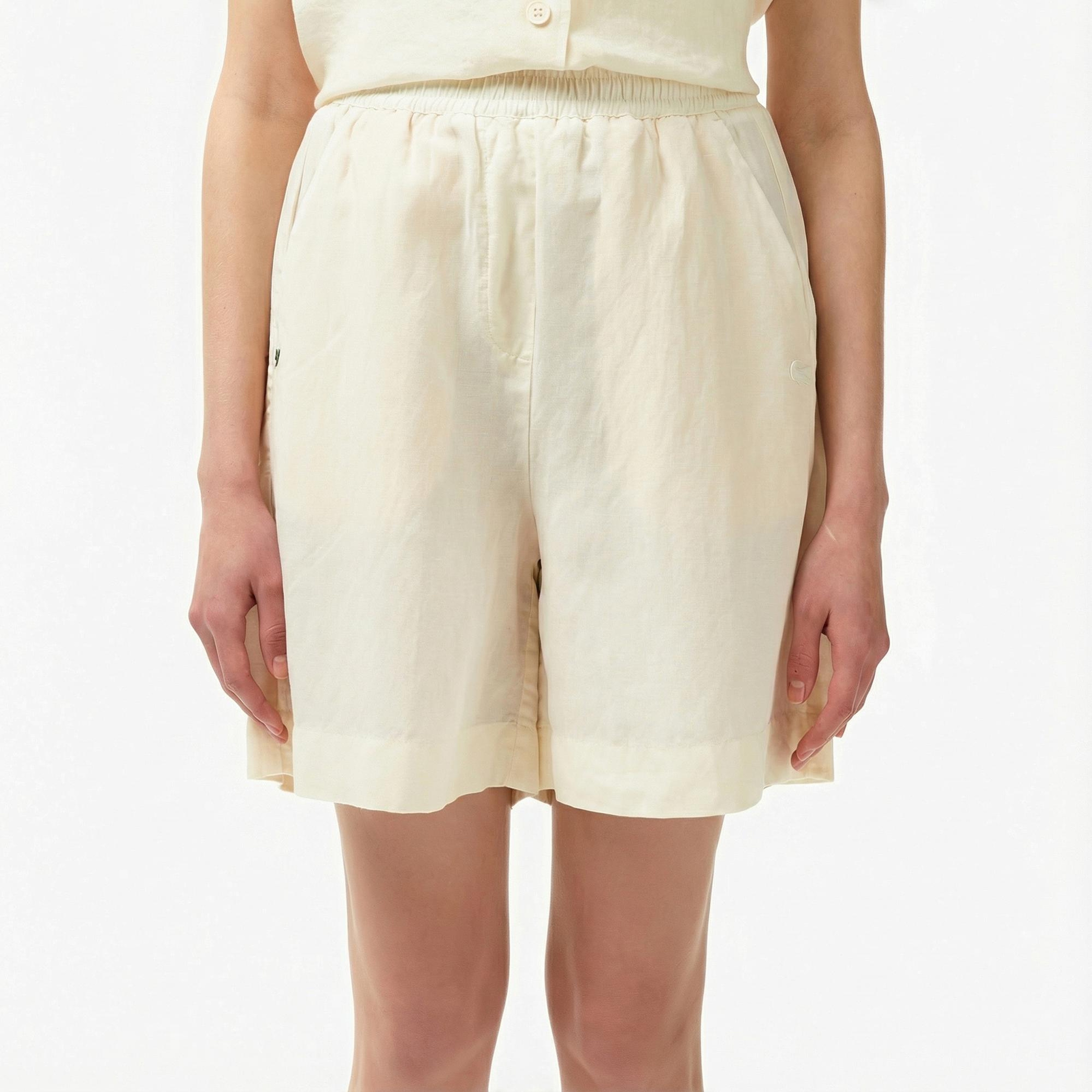 Lacoste Kadın Regular Fit Beyaz Bermuda Şort