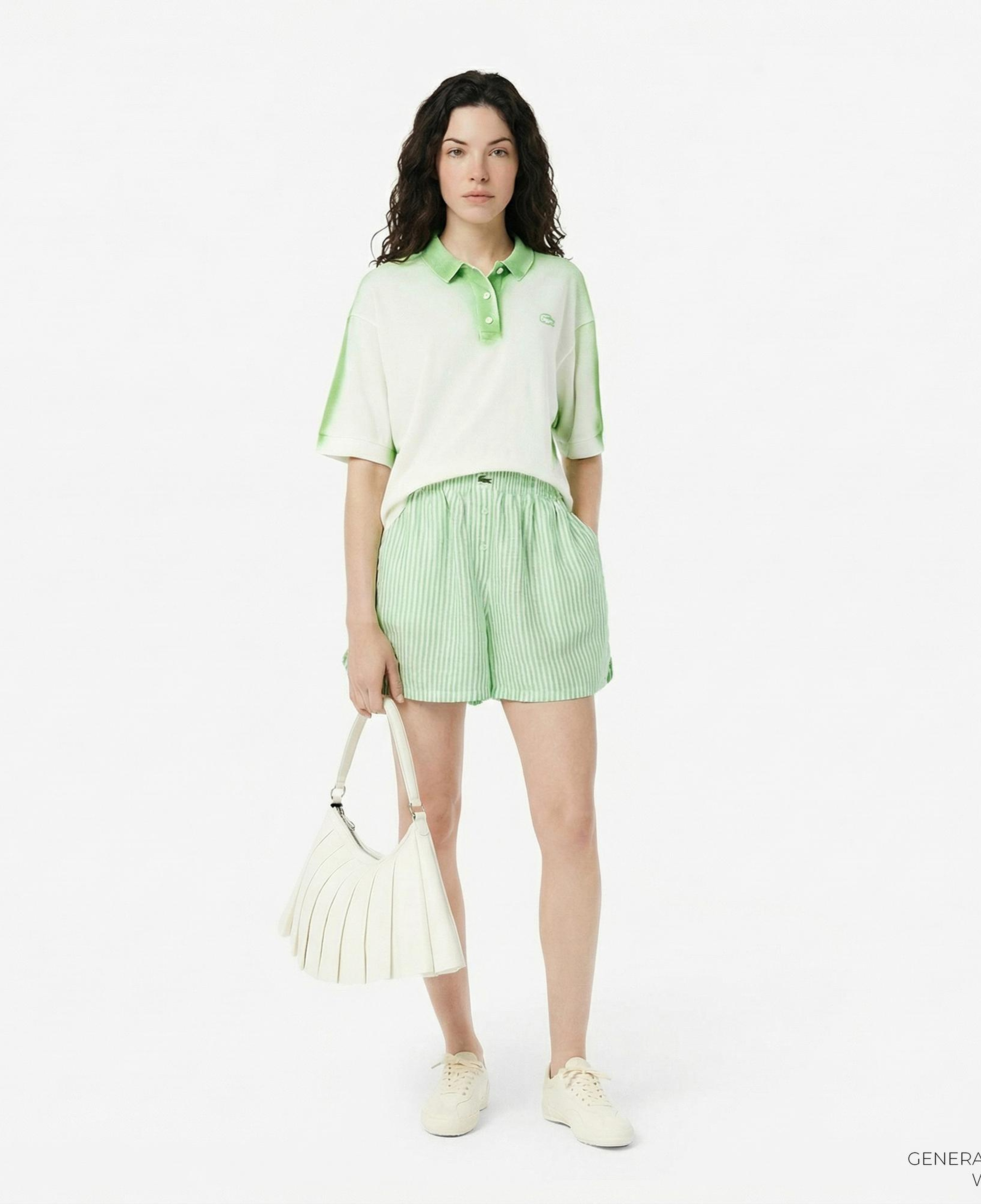 Lacoste Kadın Loose Fit Çizgili Keten Yeşil Şort