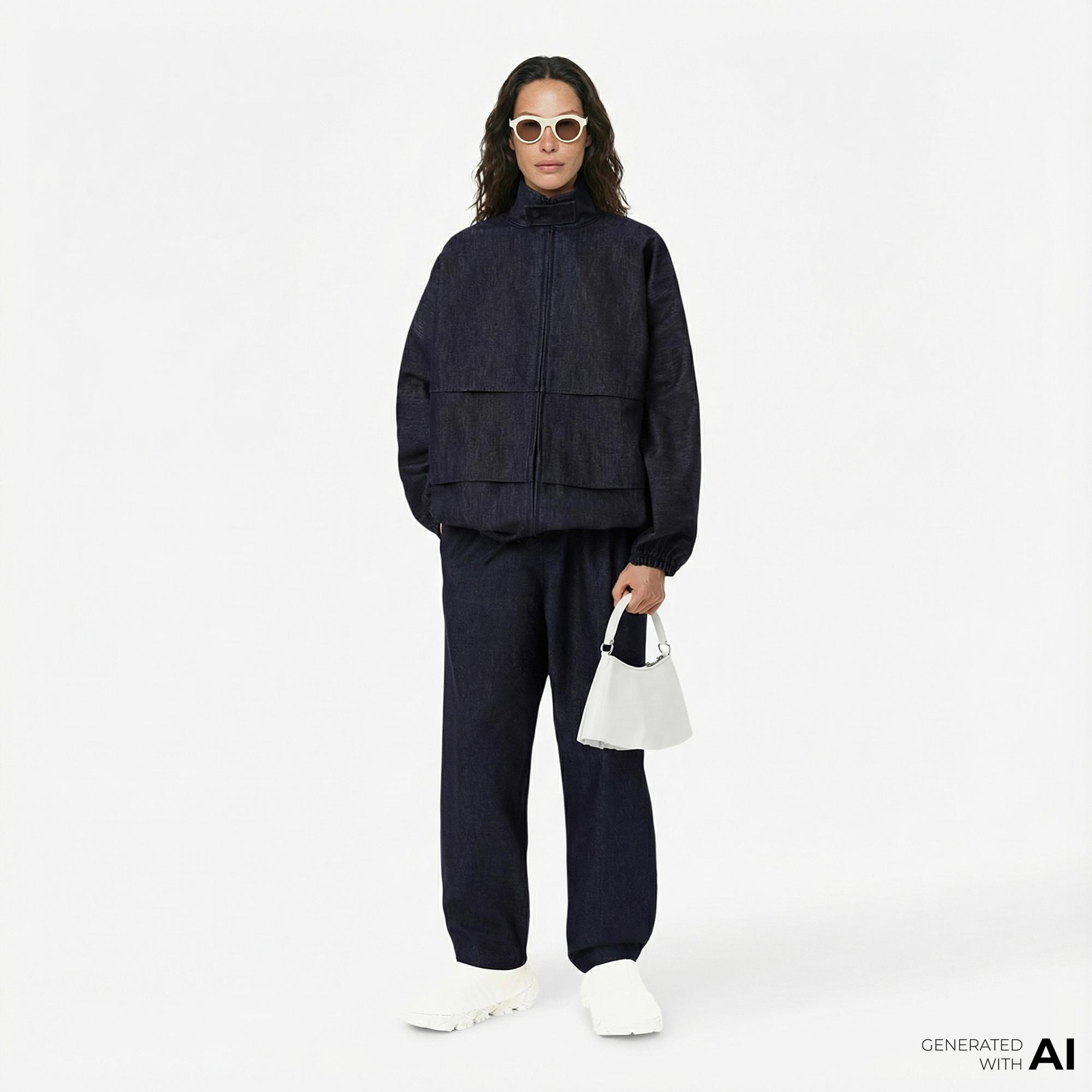 Lacoste Runway Unisex Oversize Fit Dik Yaka Denim Lacivert Ceket