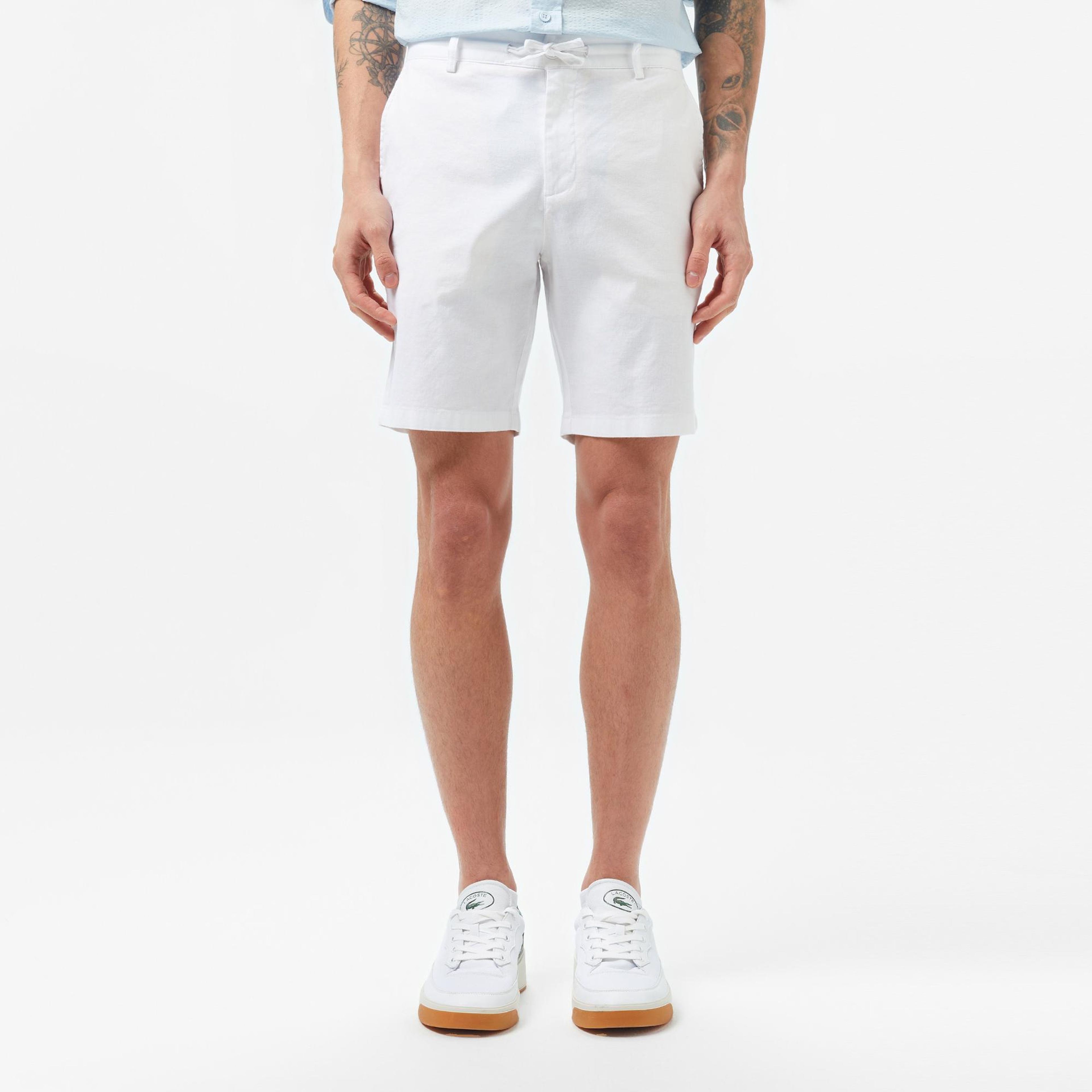 Lacoste Erkek Regular Fit Keten Beyaz Bermuda Şort