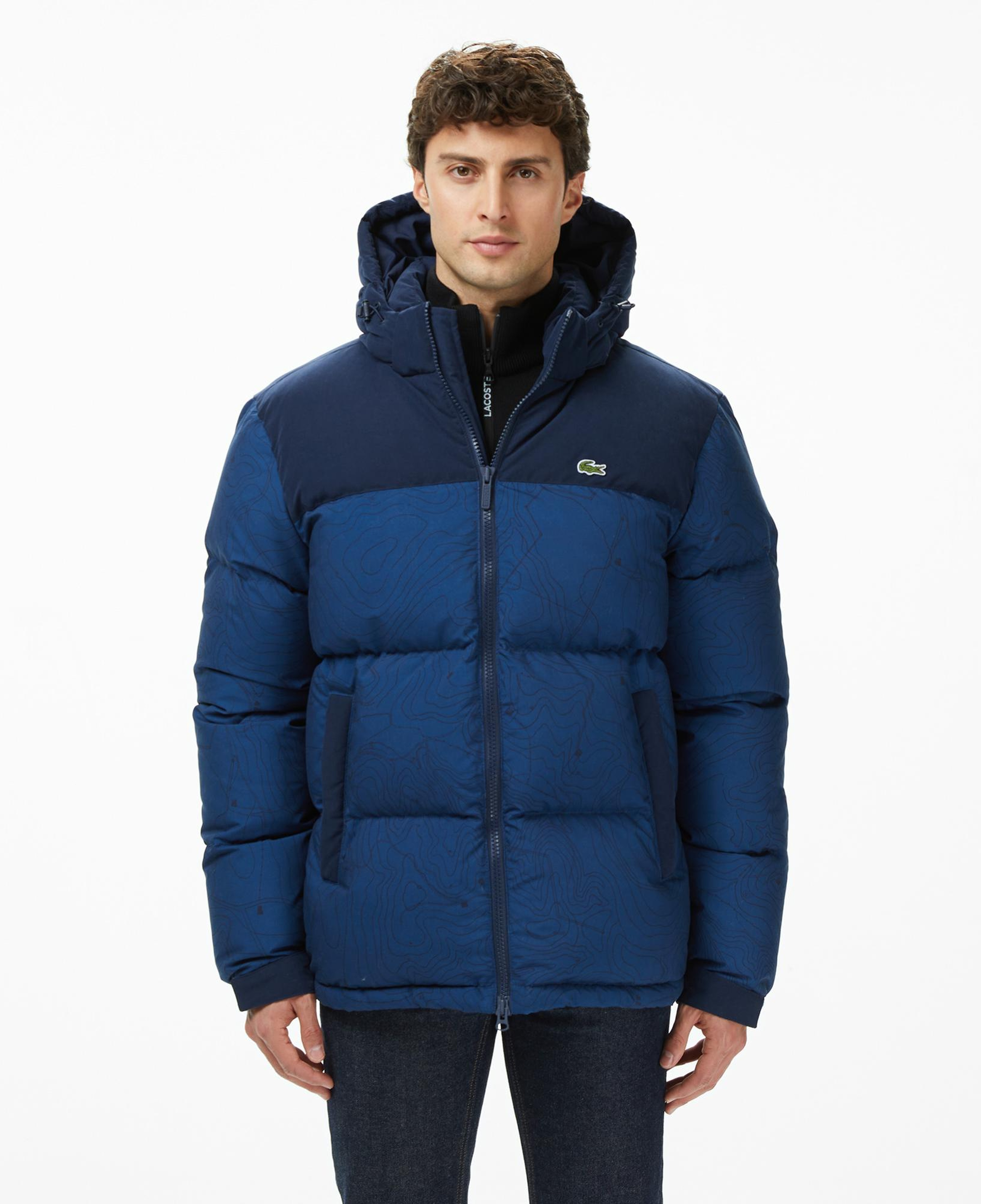 Lacoste Erkek Kapüşonlu Renk Bloklu Lacivert Mont
