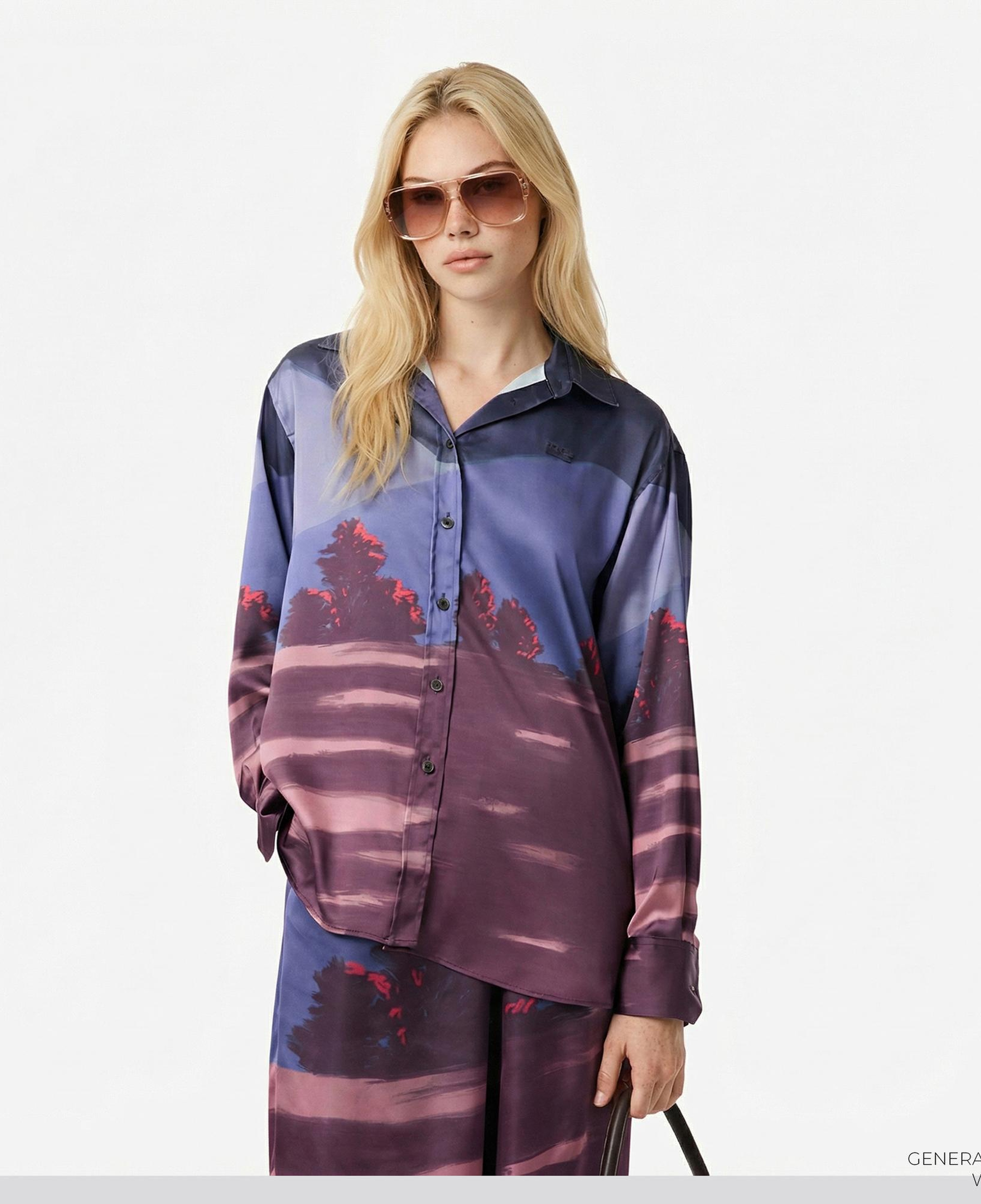 Lacoste Kadın Oversize Fit Baskılı Mor Saten Gömlek