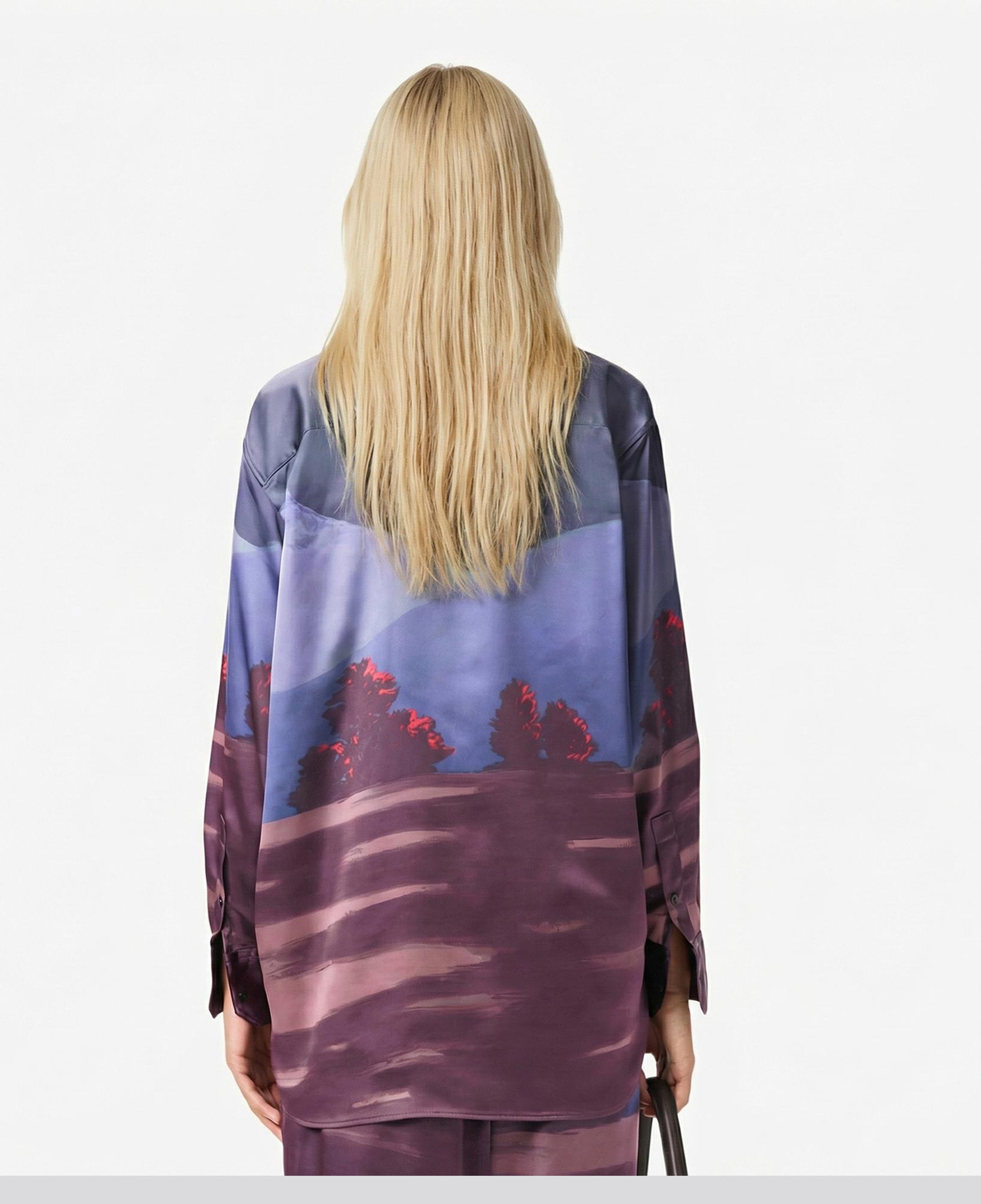 Lacoste Kadın Oversize Fit Baskılı Mor Saten Gömlek