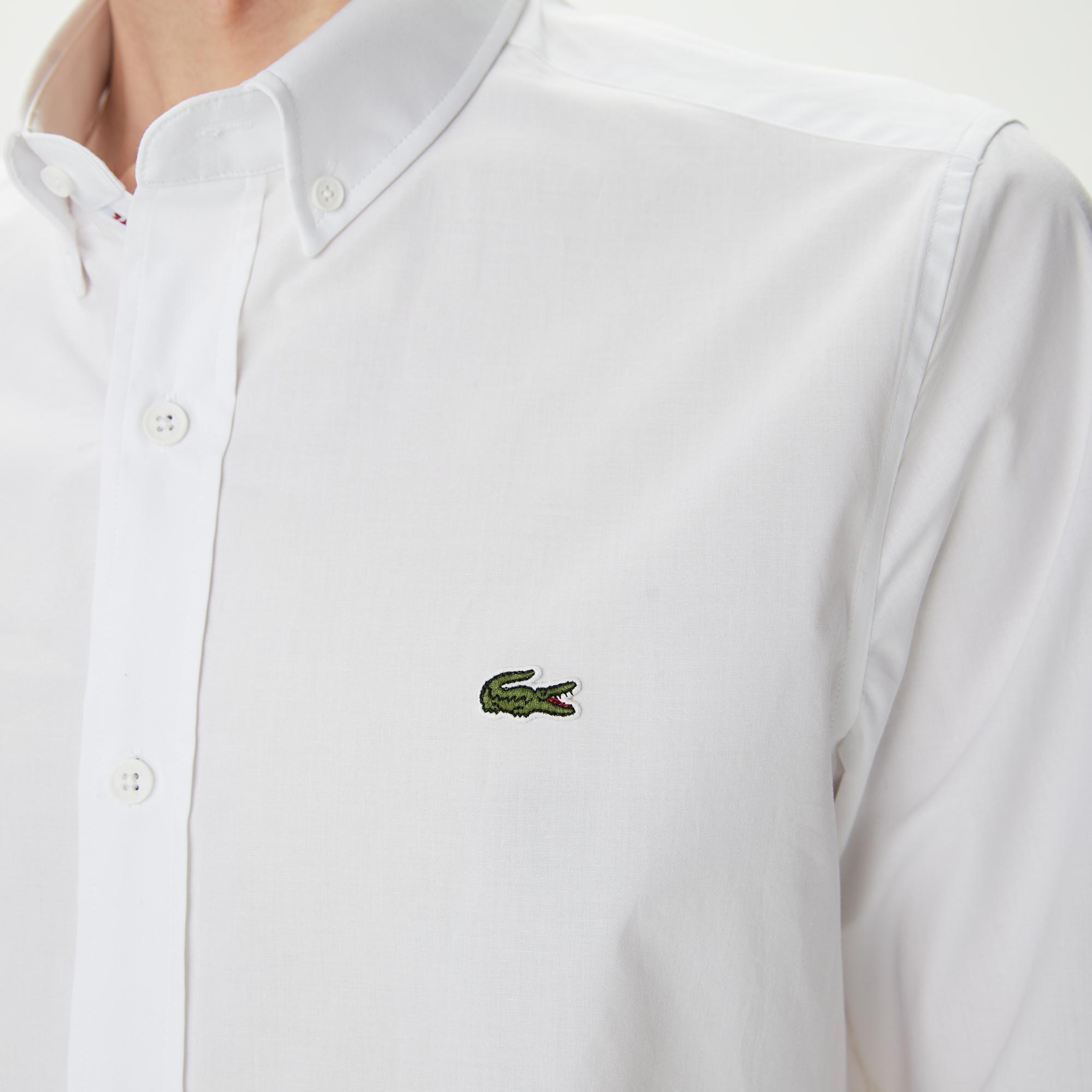 Lacoste Erkek Slim Fit Düğmeli Yaka Beyaz Gömlek