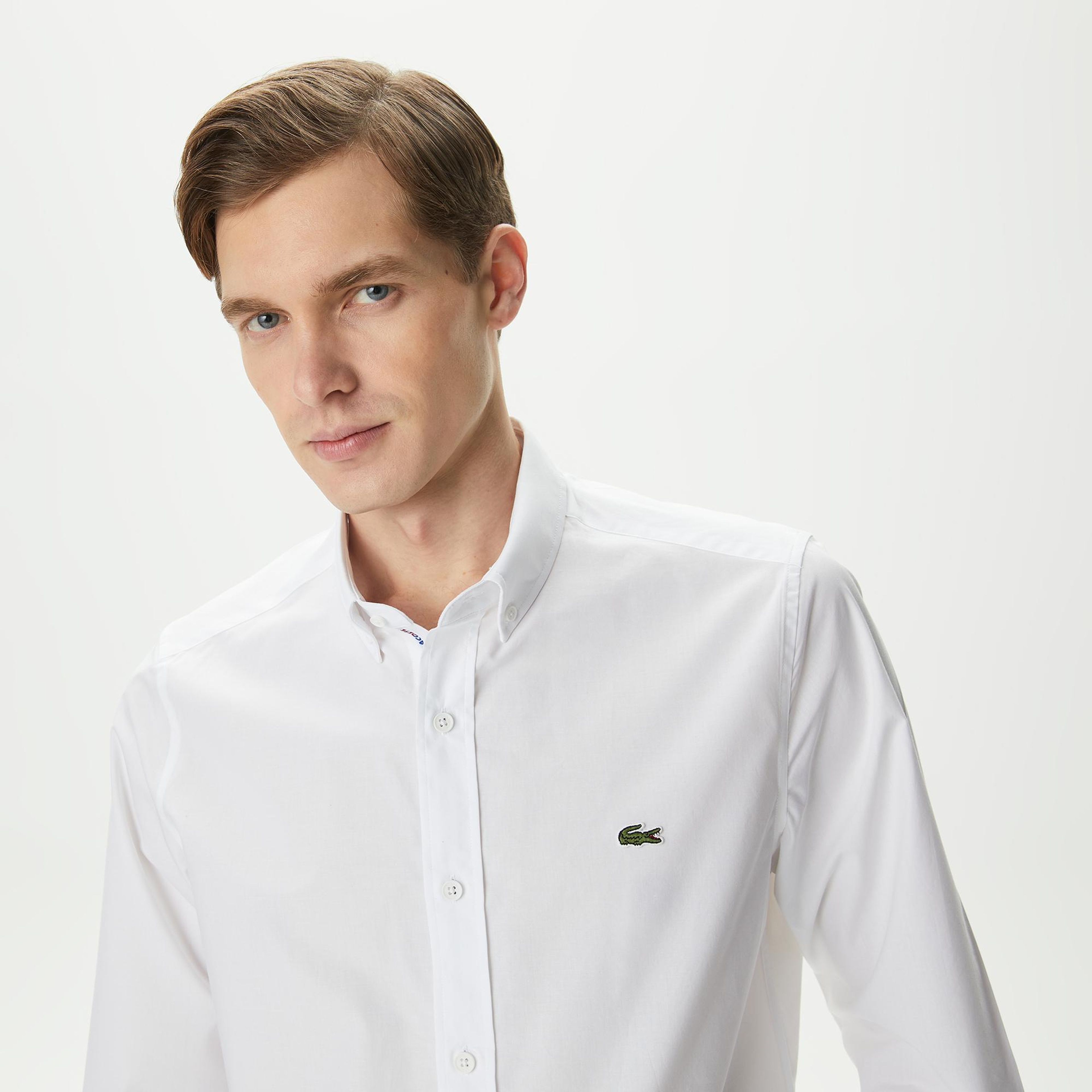 Lacoste Erkek Slim Fit Düğmeli Yaka Beyaz Gömlek