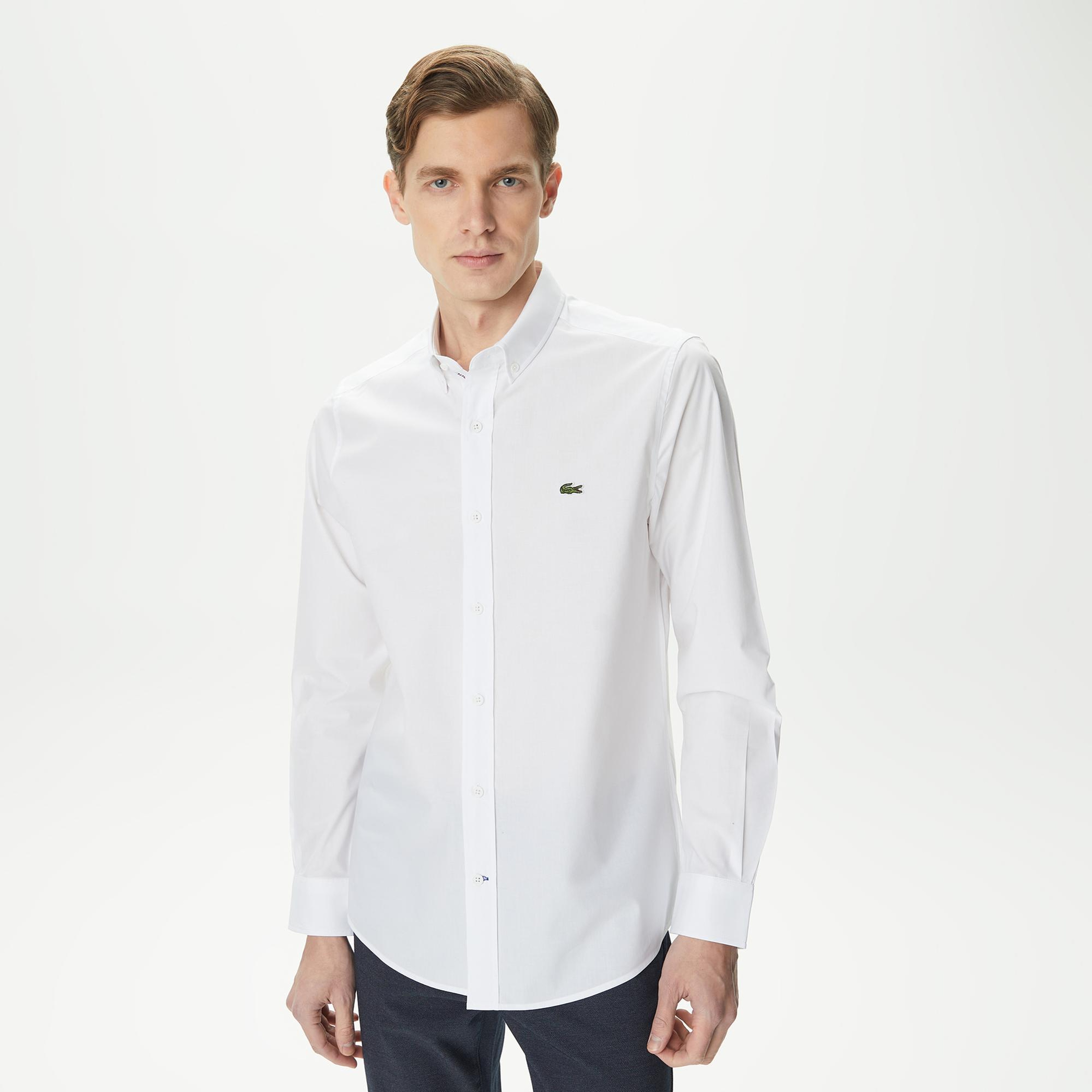 Lacoste Erkek Slim Fit Düğmeli Yaka Beyaz Gömlek
