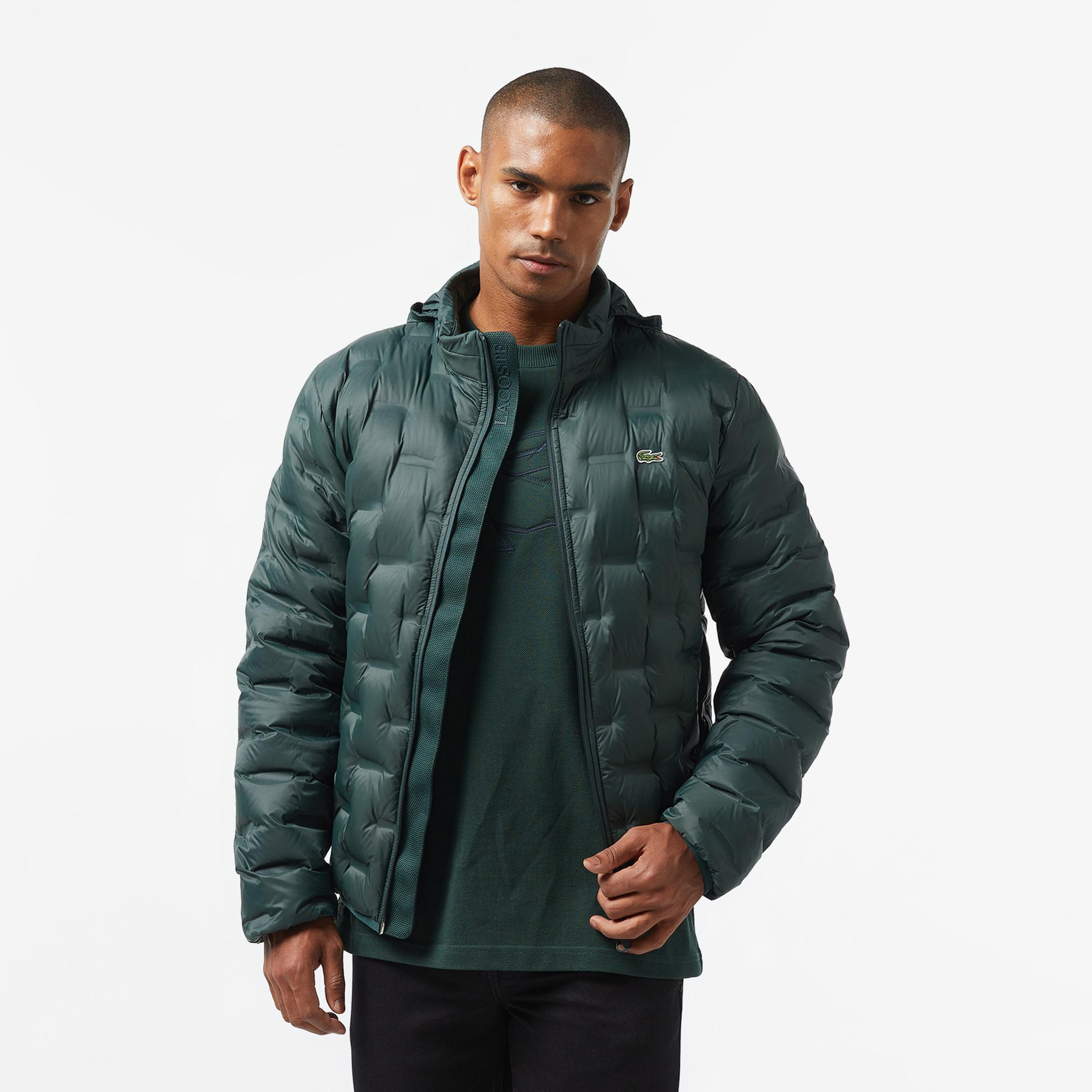 Lacoste Erkek Regular Fit Kapüşonlu Kapitone Koyu Yeşil Mont