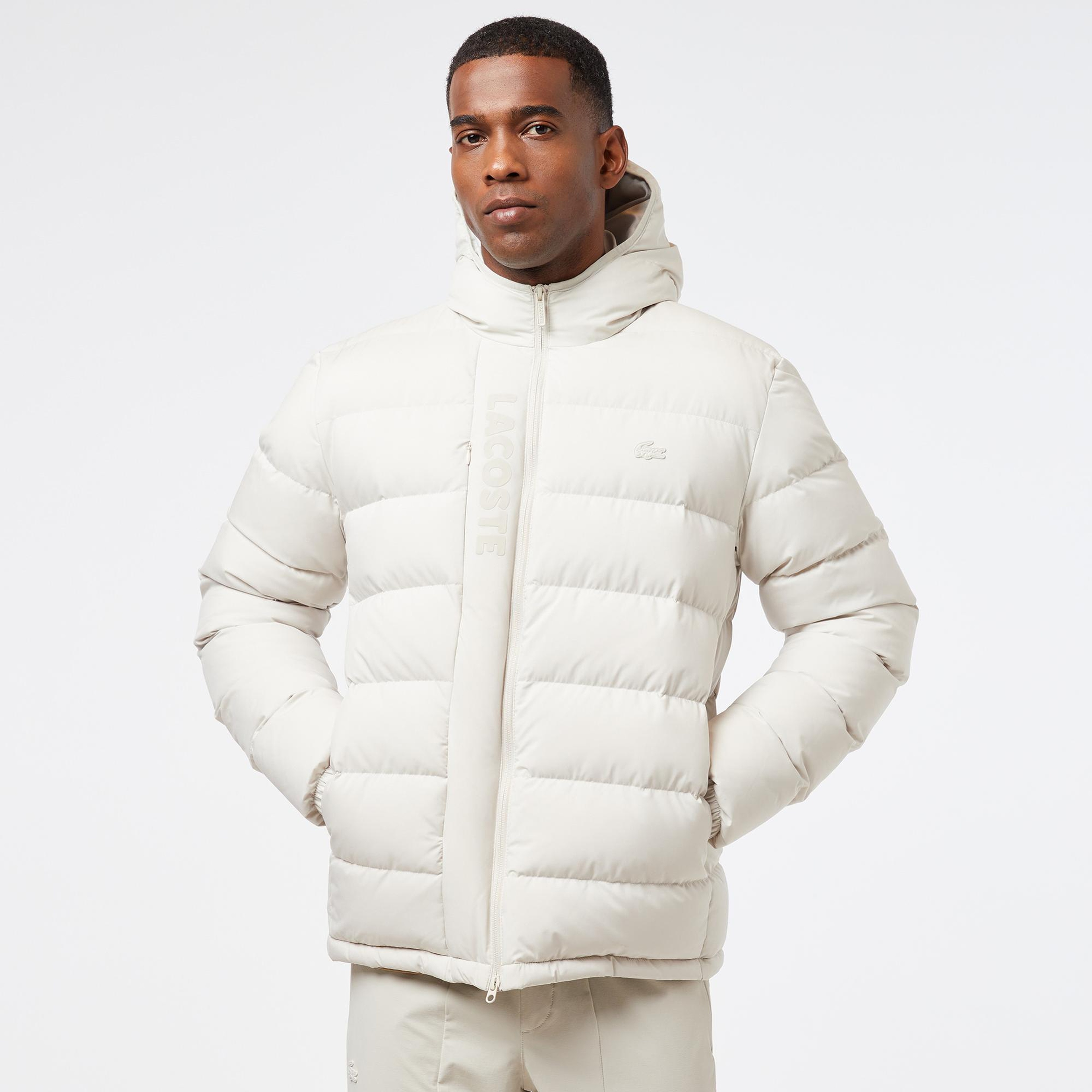Lacoste Erkek Regular Fit Kapüşonlu Beyaz Şişme Mont