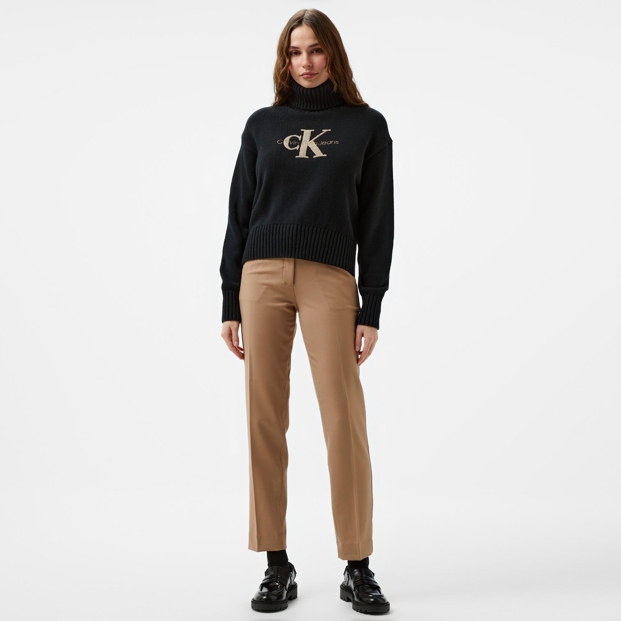 Calvin Klein Stretch Wool Slim Tapered Leg Kadın Kahverengi Pantolon