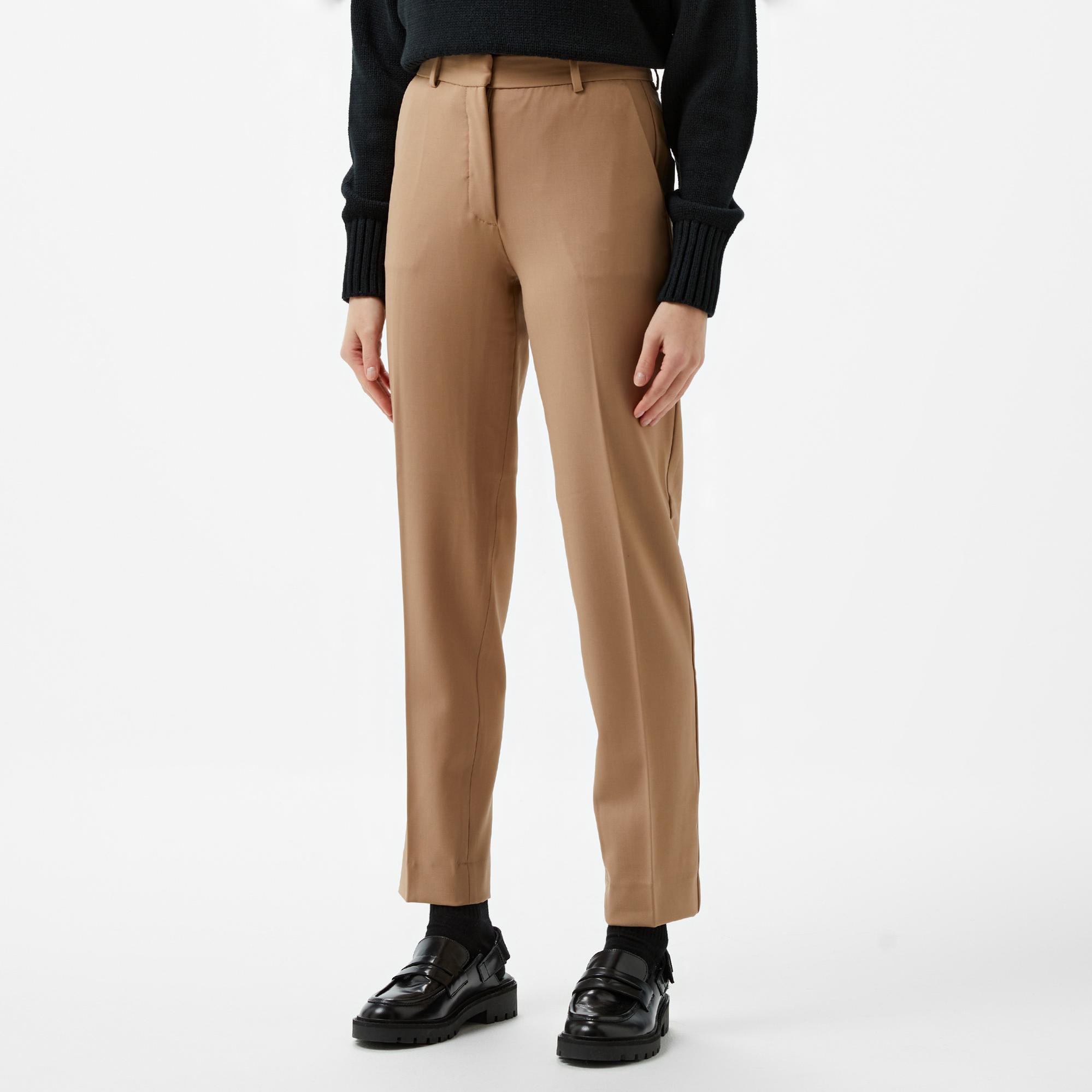 Calvin Klein Stretch Wool Slim Tapered Leg Kadın Kahverengi Pantolon