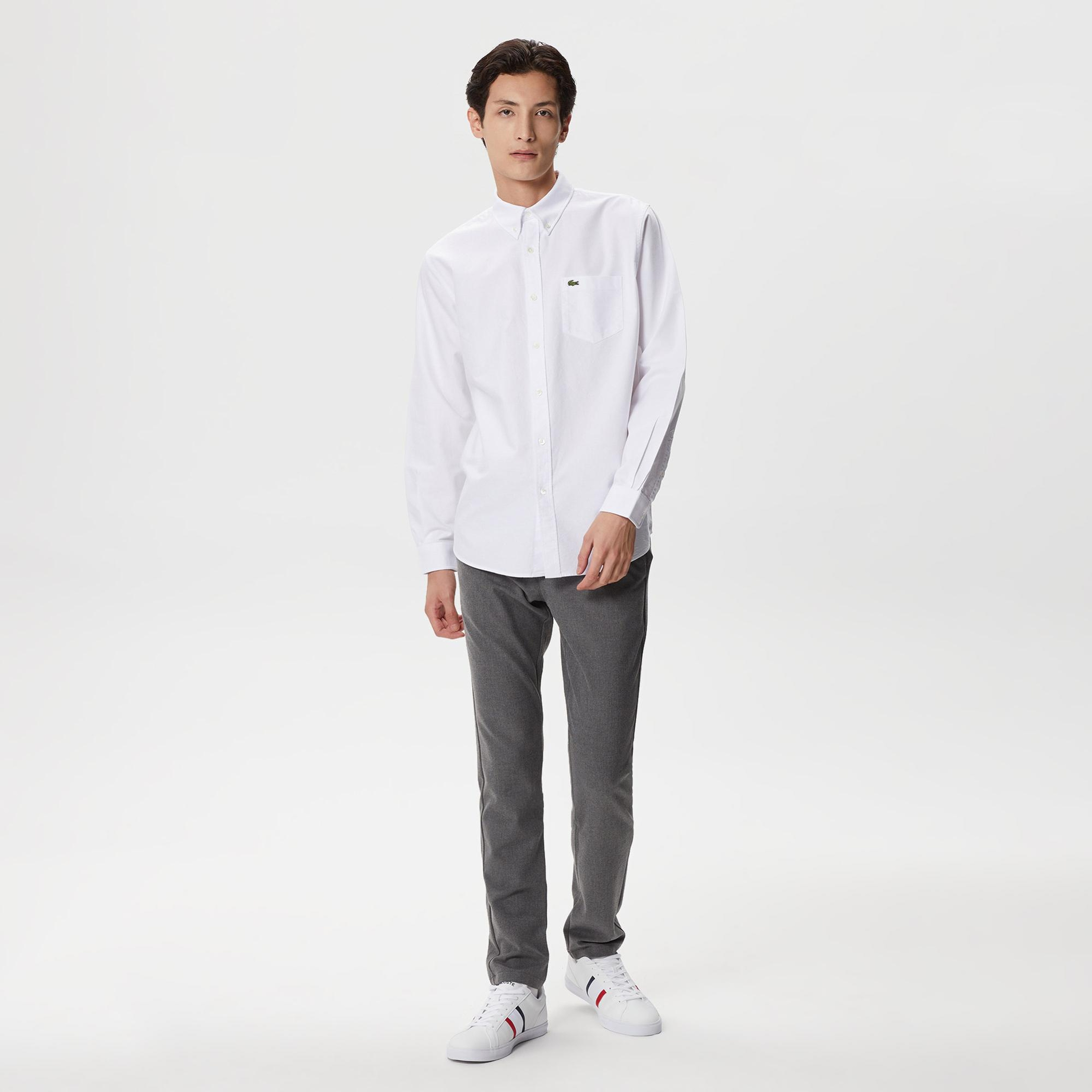 Lacoste Erkek Regular Fit Düğmeli Yaka Beyaz Gömlek