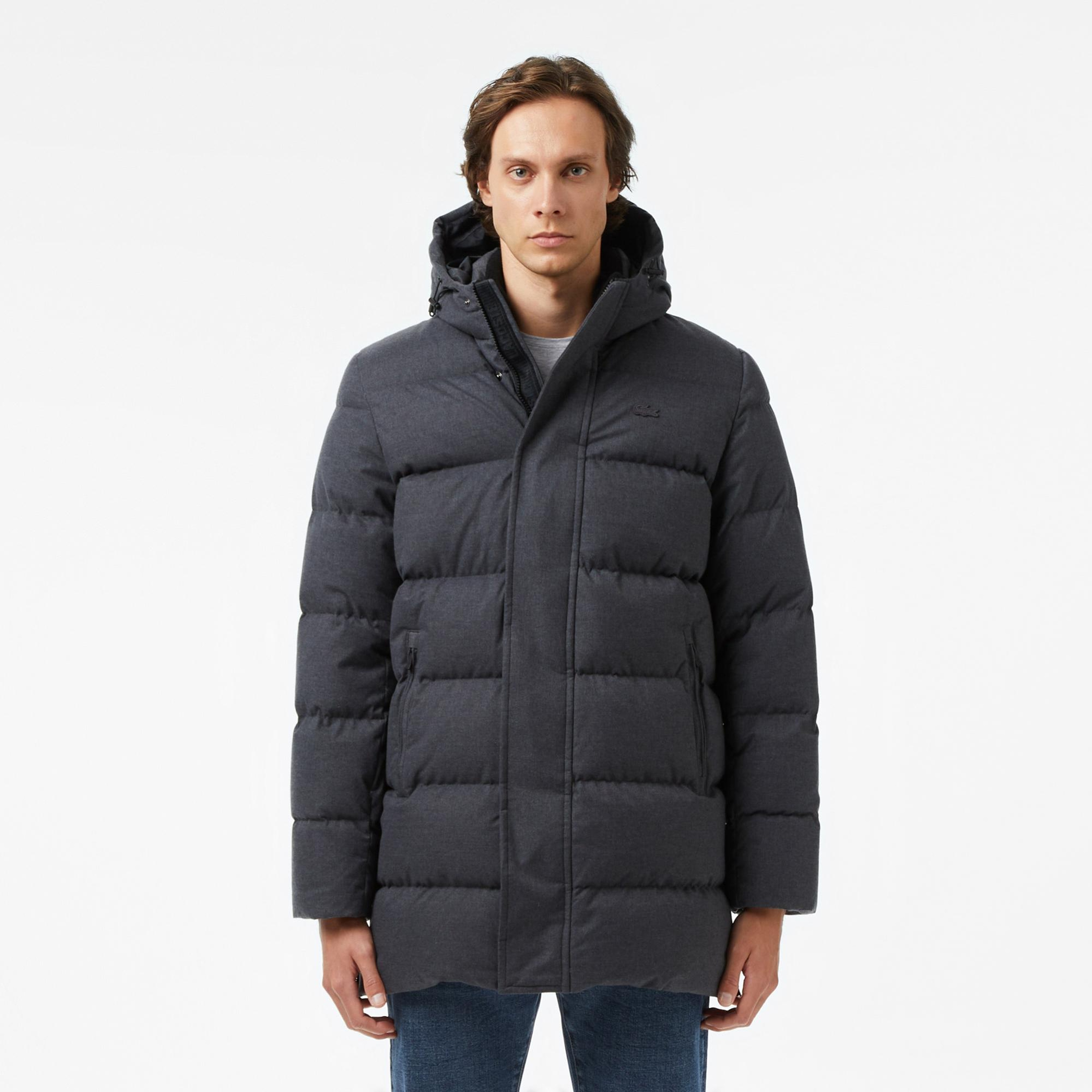 Lacoste Erkek Kapüşonlu Koyu Gri Mont