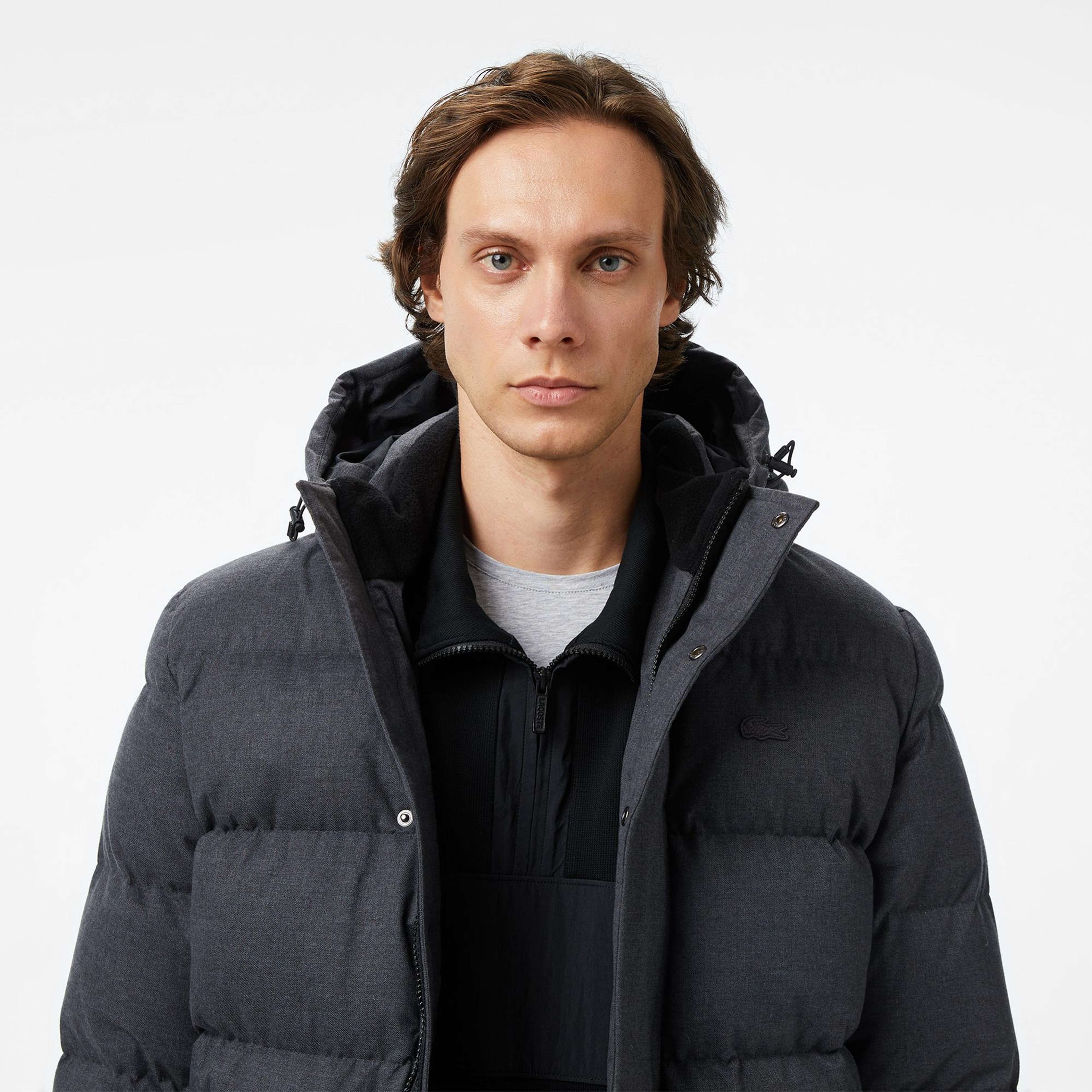 Lacoste Erkek Kapüşonlu Koyu Gri Mont