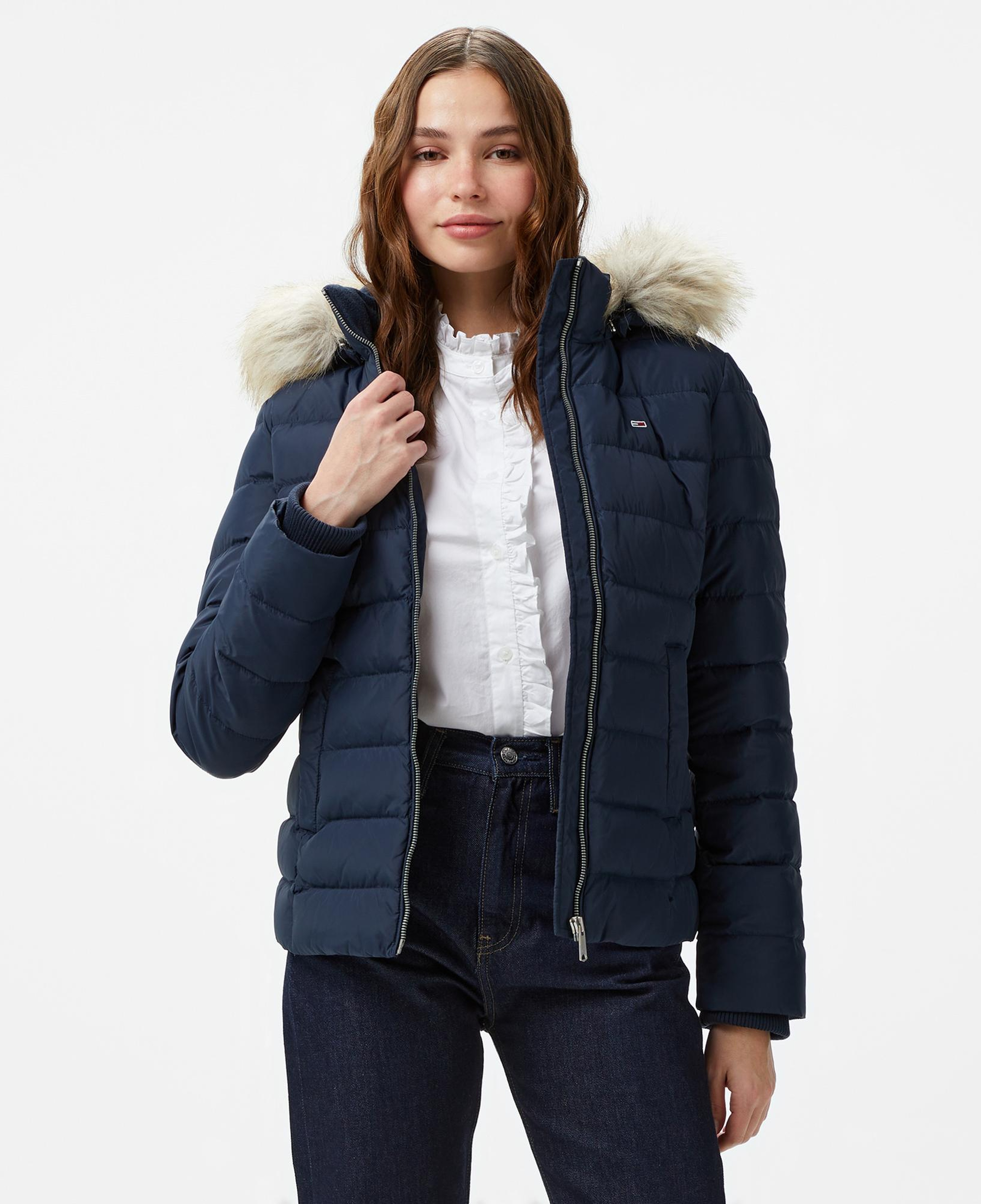 Tommy Hilfiger Basic Hooded Down Kadın Lacivert Puffer Mont