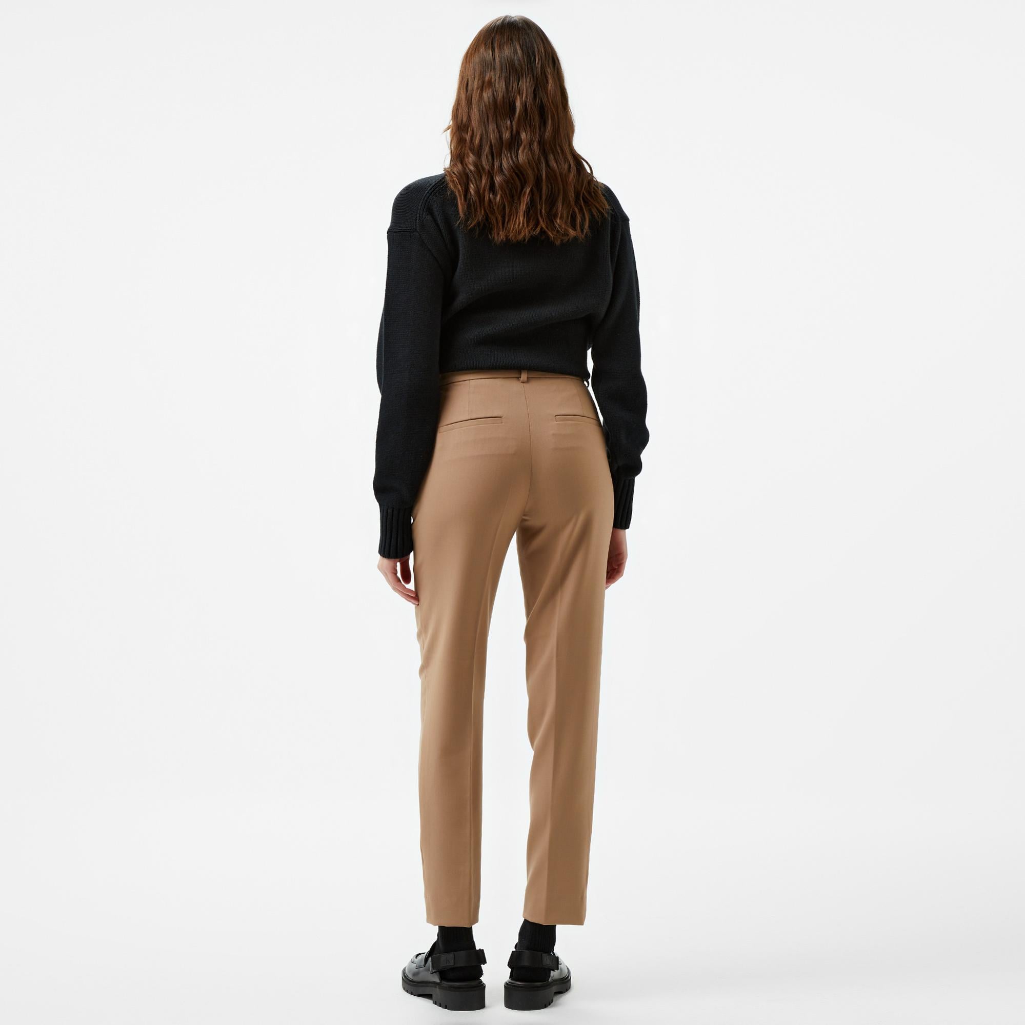 Calvin Klein Stretch Wool Slim Tapered Leg Kadın Kahverengi Pantolon