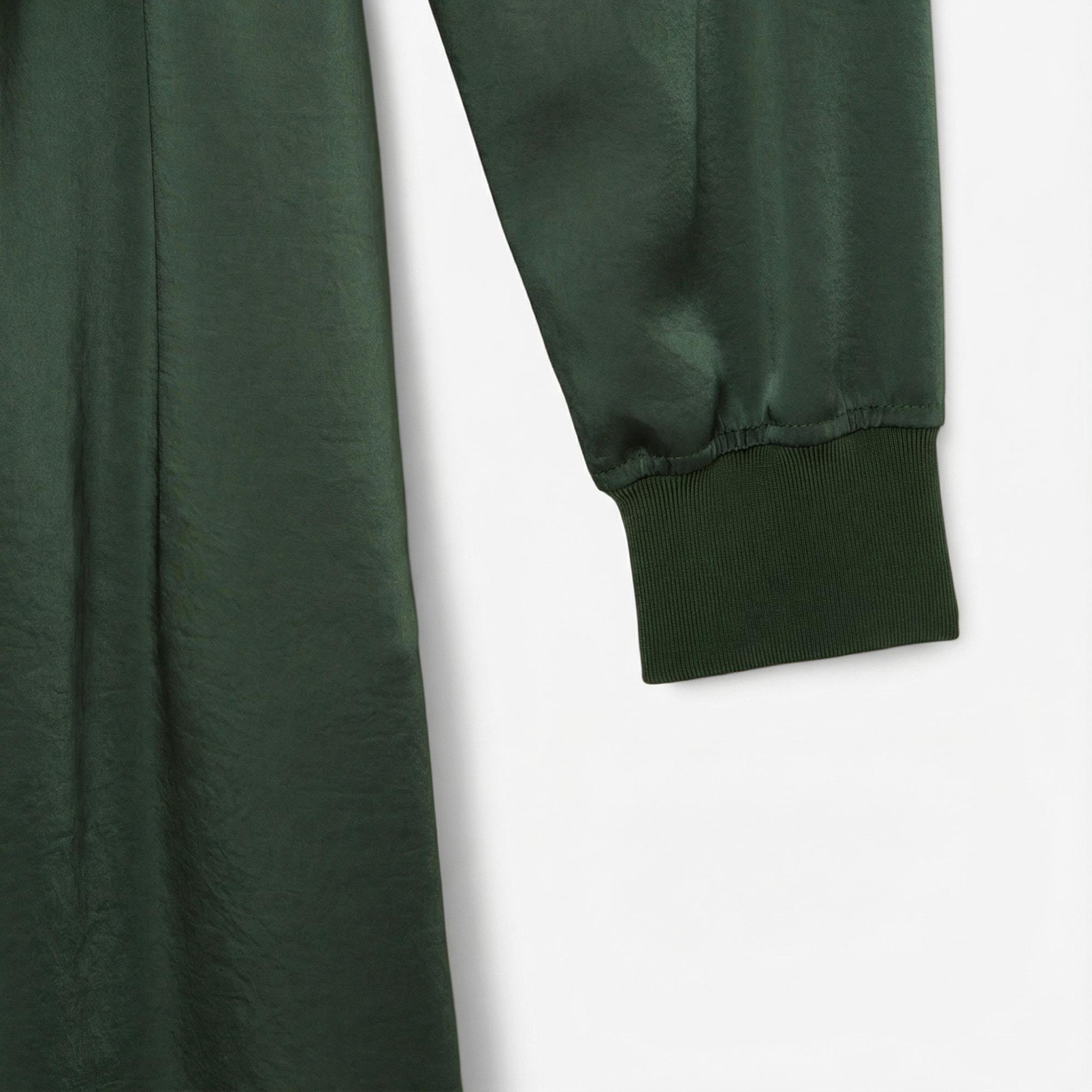 Lacoste Kadın Relaxed Fit Uzun Kollu Yarım Fermuarlı Koyu Yeşil Elbise