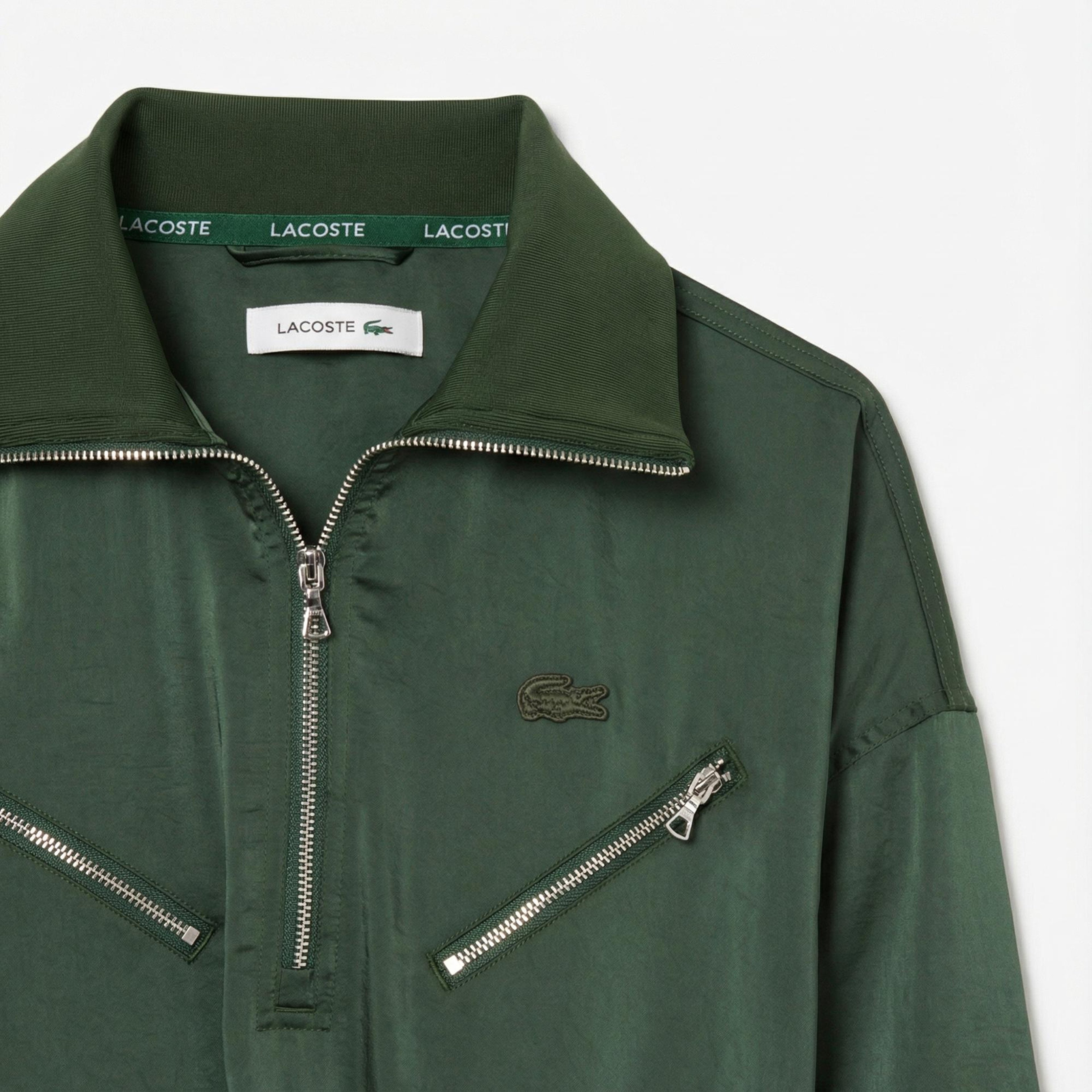 Lacoste Kadın Relaxed Fit Uzun Kollu Yarım Fermuarlı Koyu Yeşil Elbise