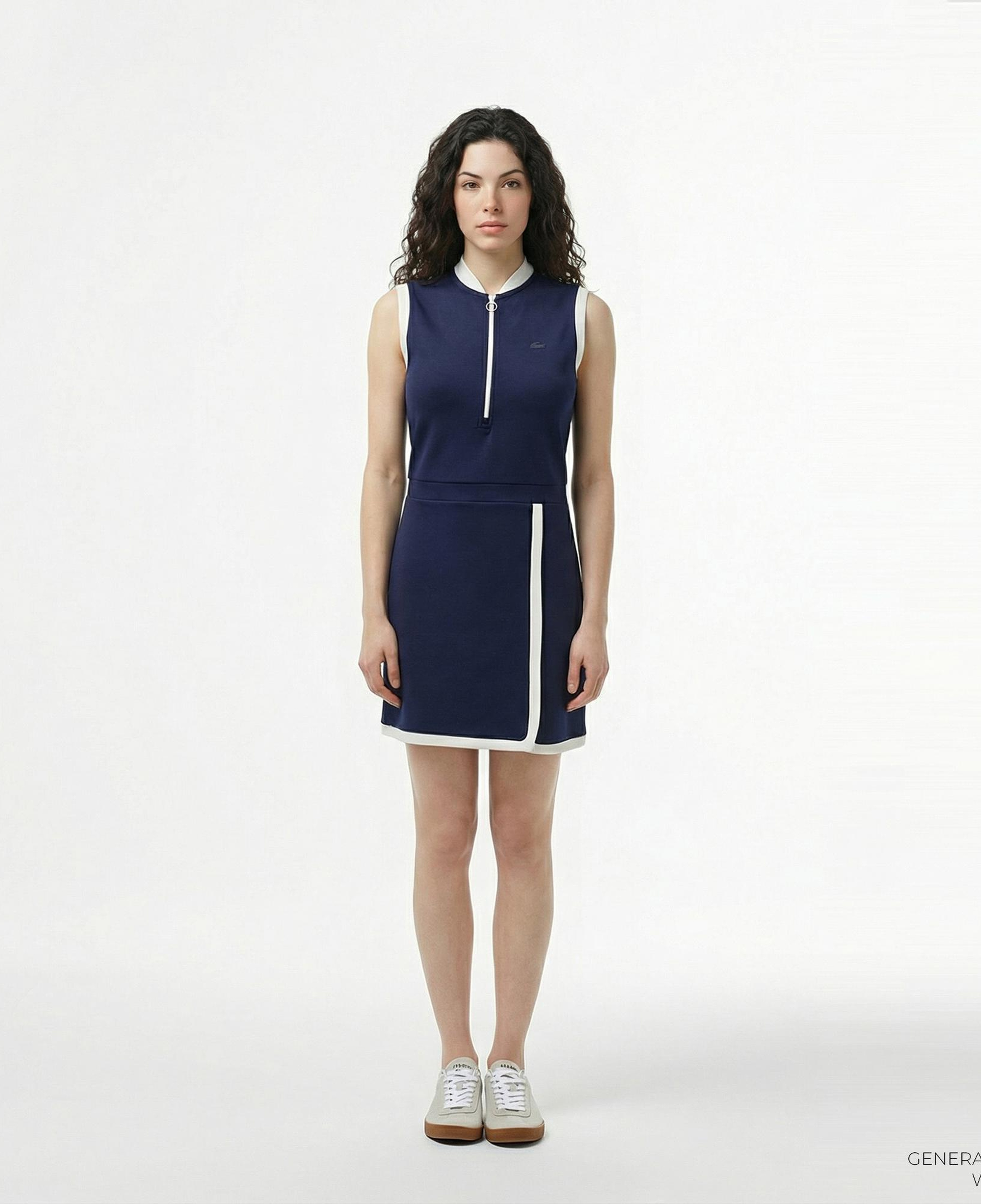 Lacoste Kadın Regular Fit Kolsuz Yarım Fermuarlı Renk Bloklu Lacivert Elbise