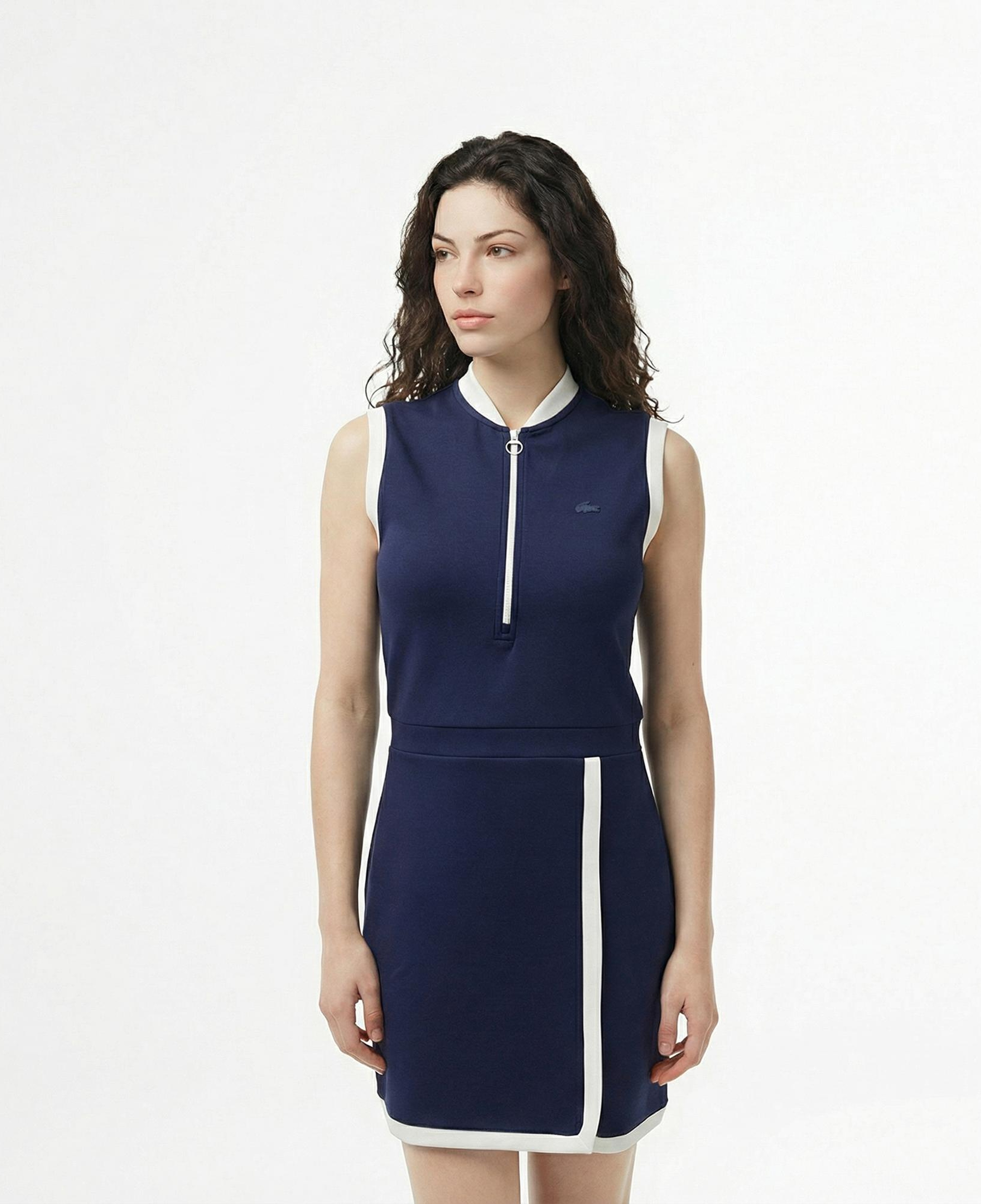 Lacoste Kadın Regular Fit Kolsuz Yarım Fermuarlı Renk Bloklu Lacivert Elbise