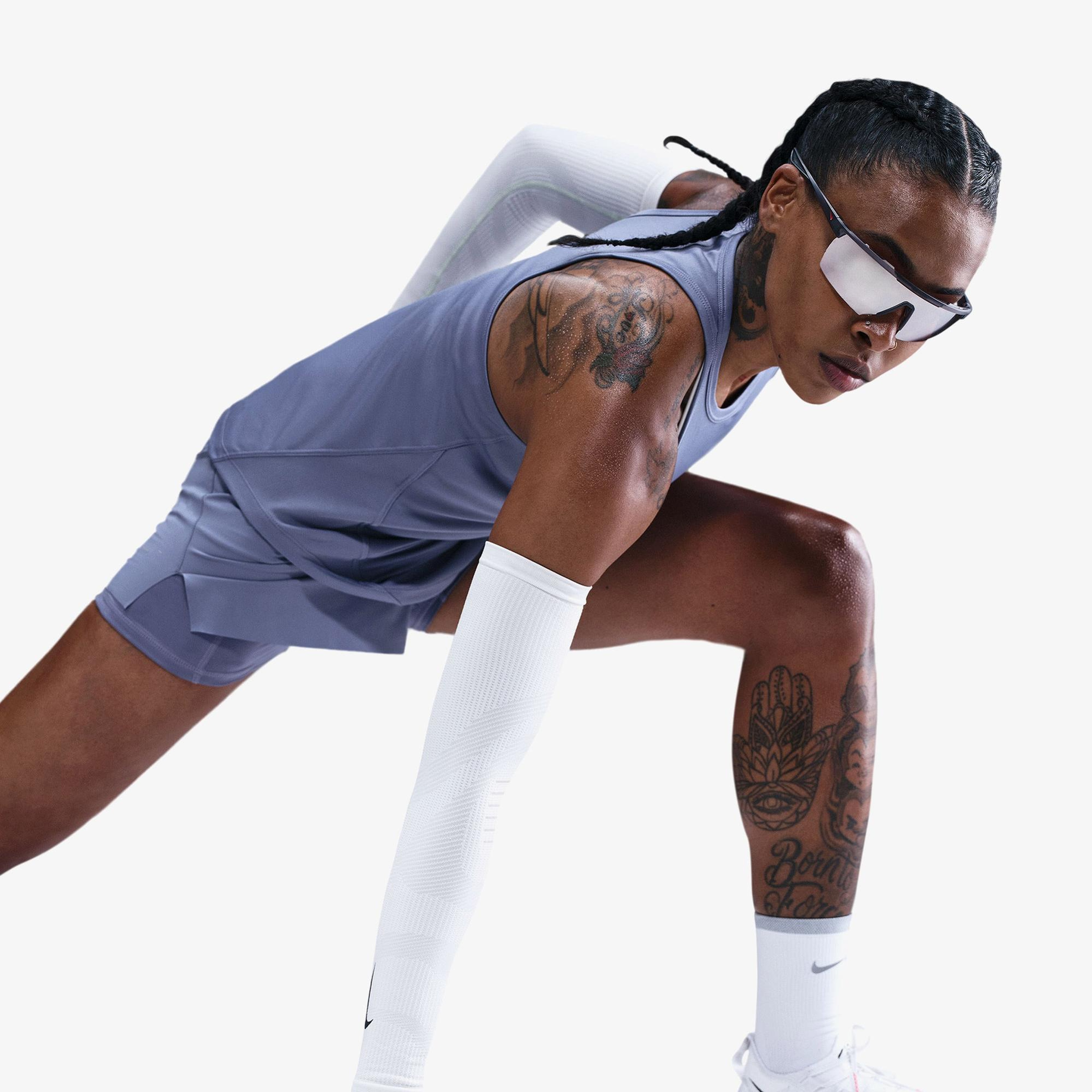 Nike Dri-Fit Tempo Swoosh Run Kadın Mavi Kolsuz T-Shirt