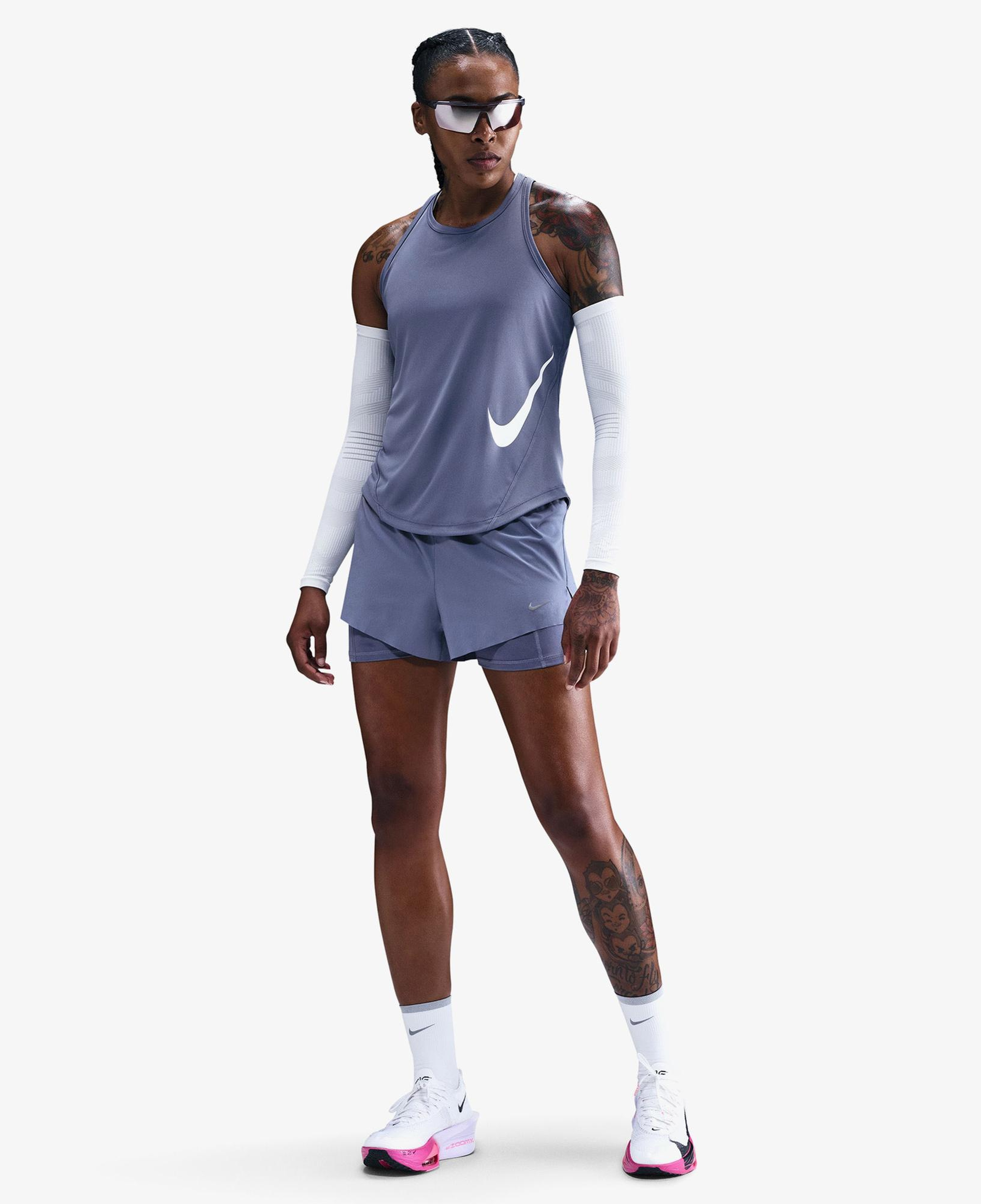 Nike Dri-Fit Tempo Swoosh Run Kadın Mavi Kolsuz T-Shirt