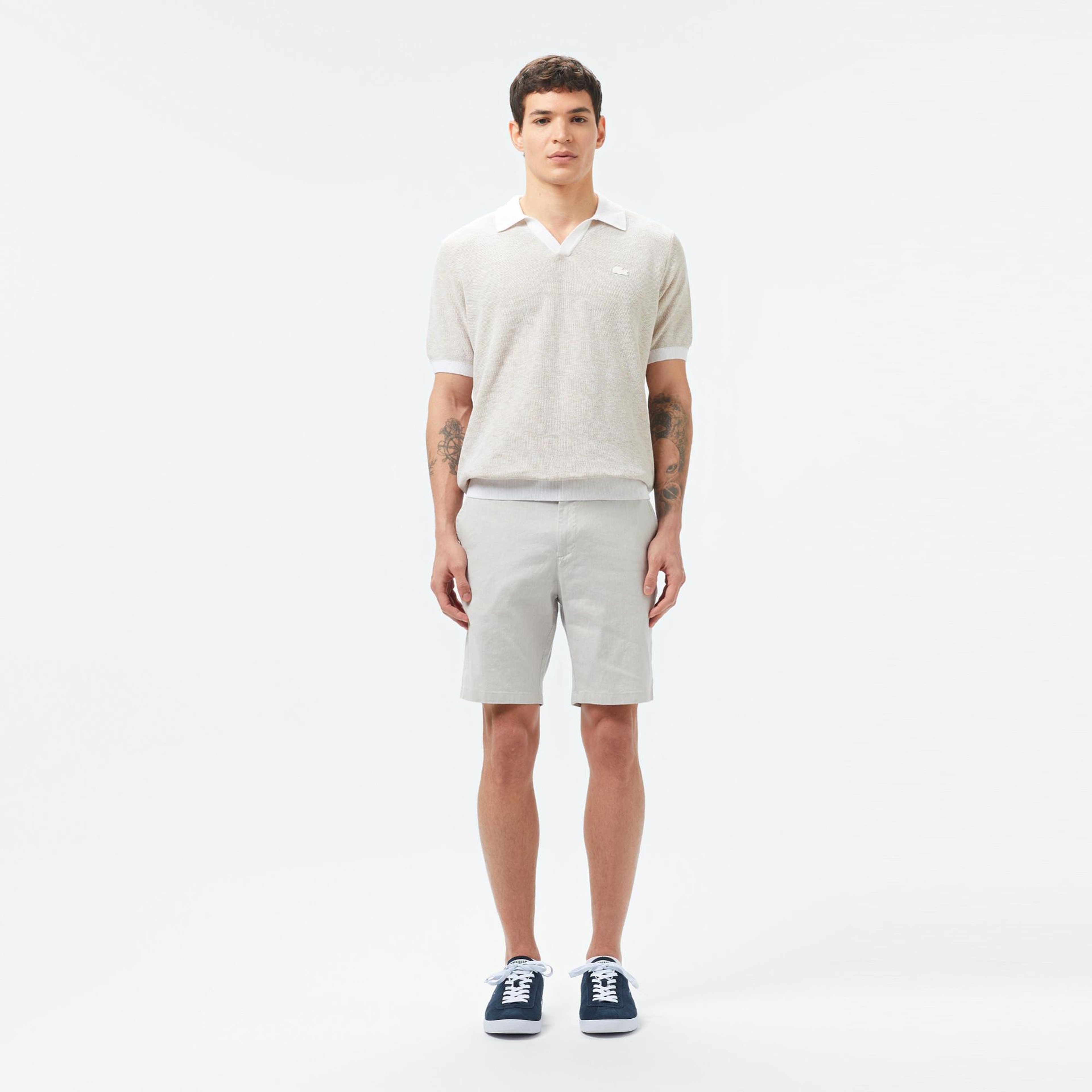 Lacoste Erkek Regular Fit Keten Gri Bermuda Şort