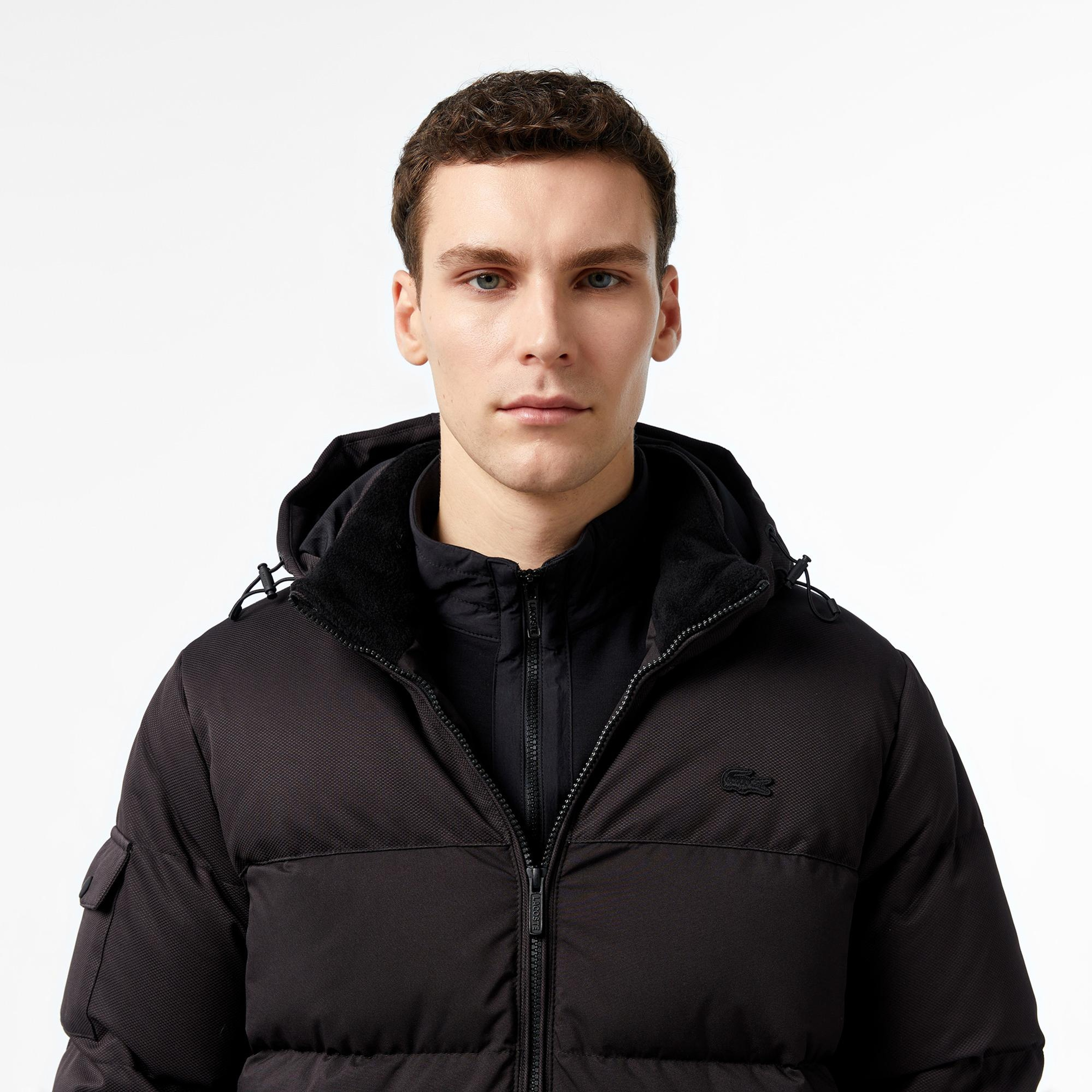 Lacoste Erkek Kapüşonlu Siyah Şişme Mont