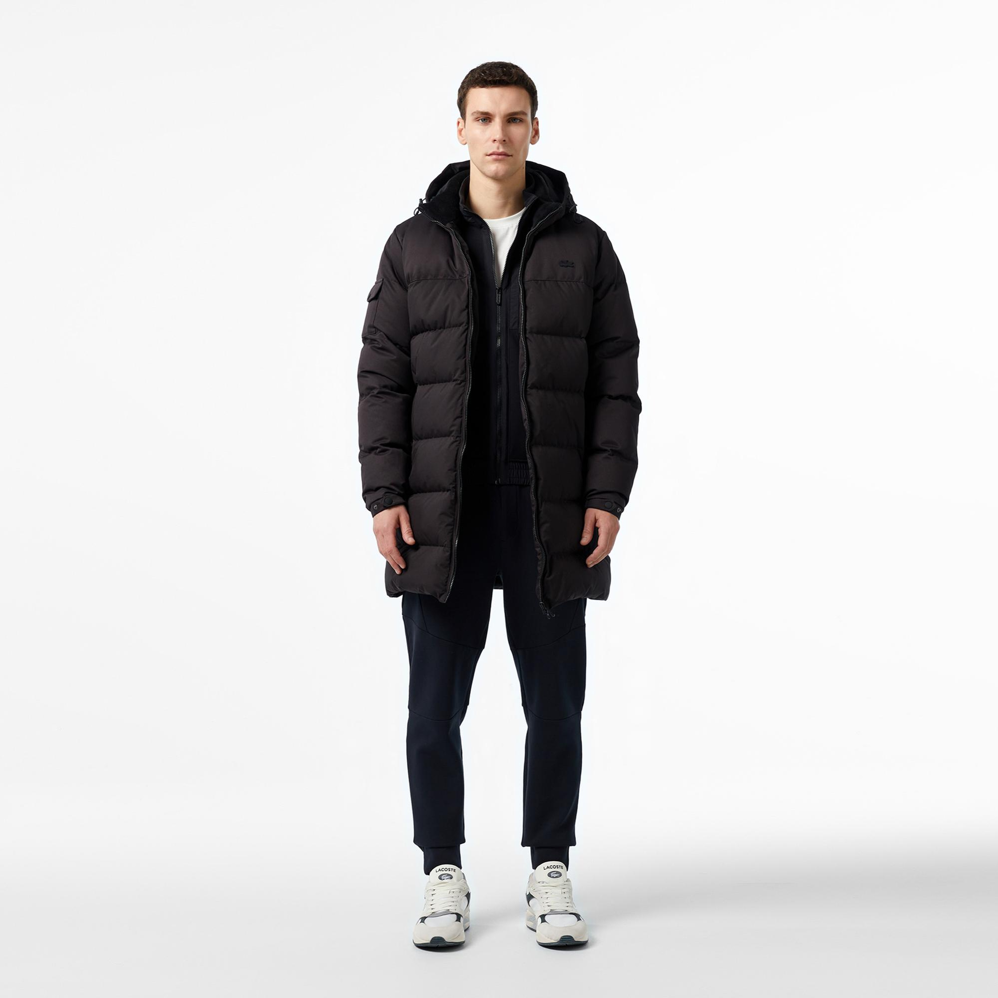 Lacoste Erkek Kapüşonlu Siyah Şişme Mont