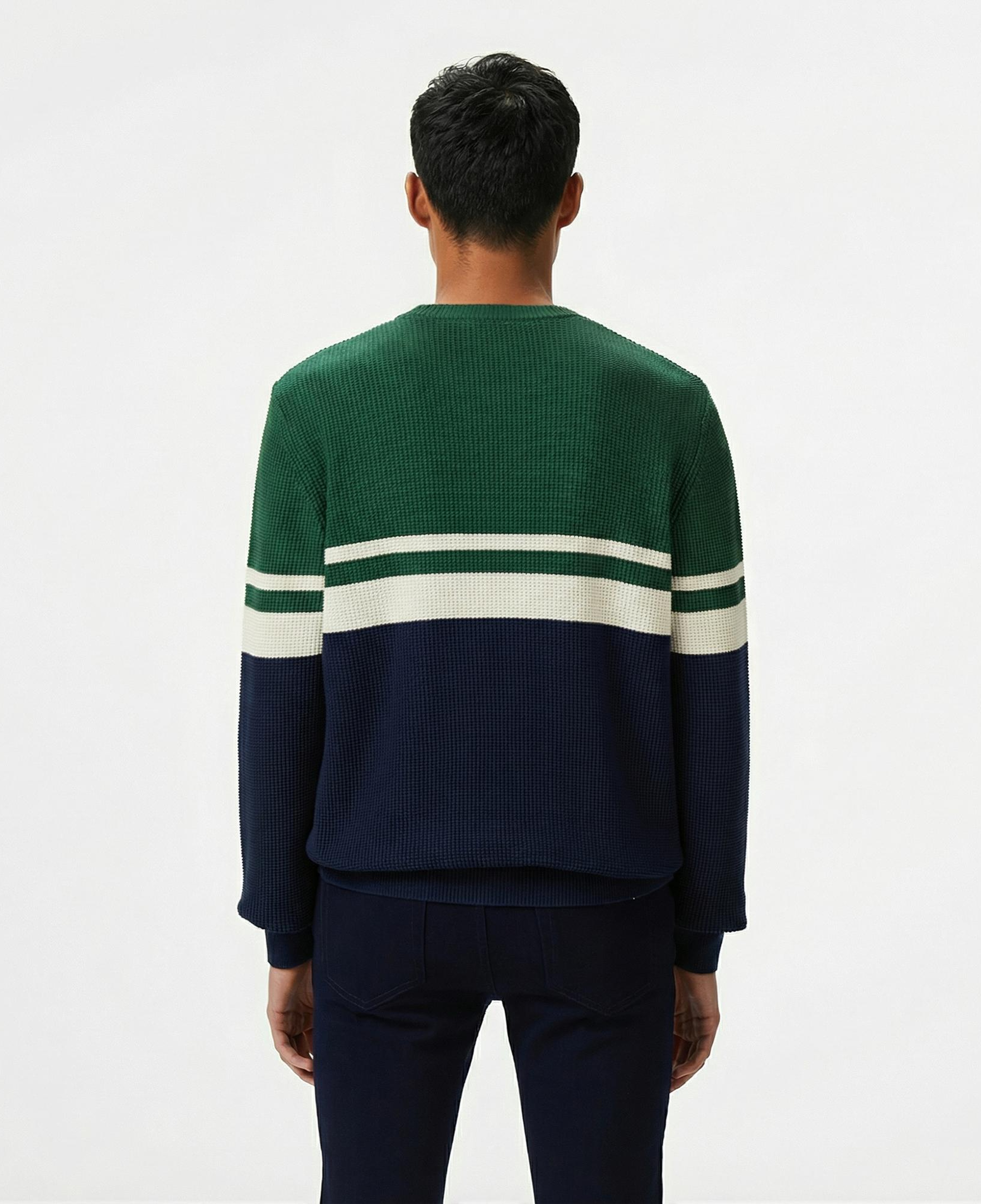 Lacoste Erkek Classic Fit Bisiklet Yaka Renk Bloklu Lacivert Kazak