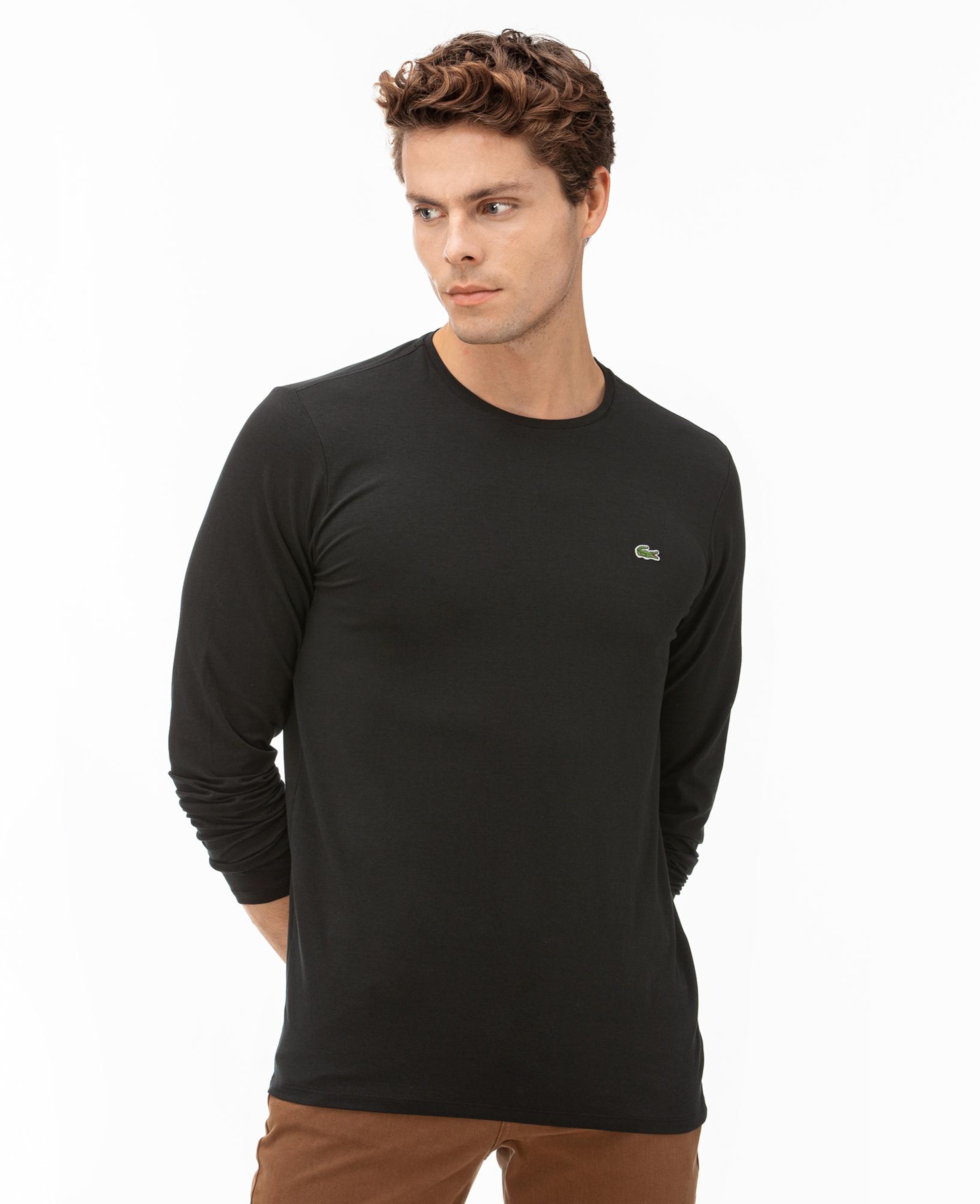 Lacoste Erkek Regular Fit Uzun Kollu Bisiklet Yaka Siyah T-Shirt