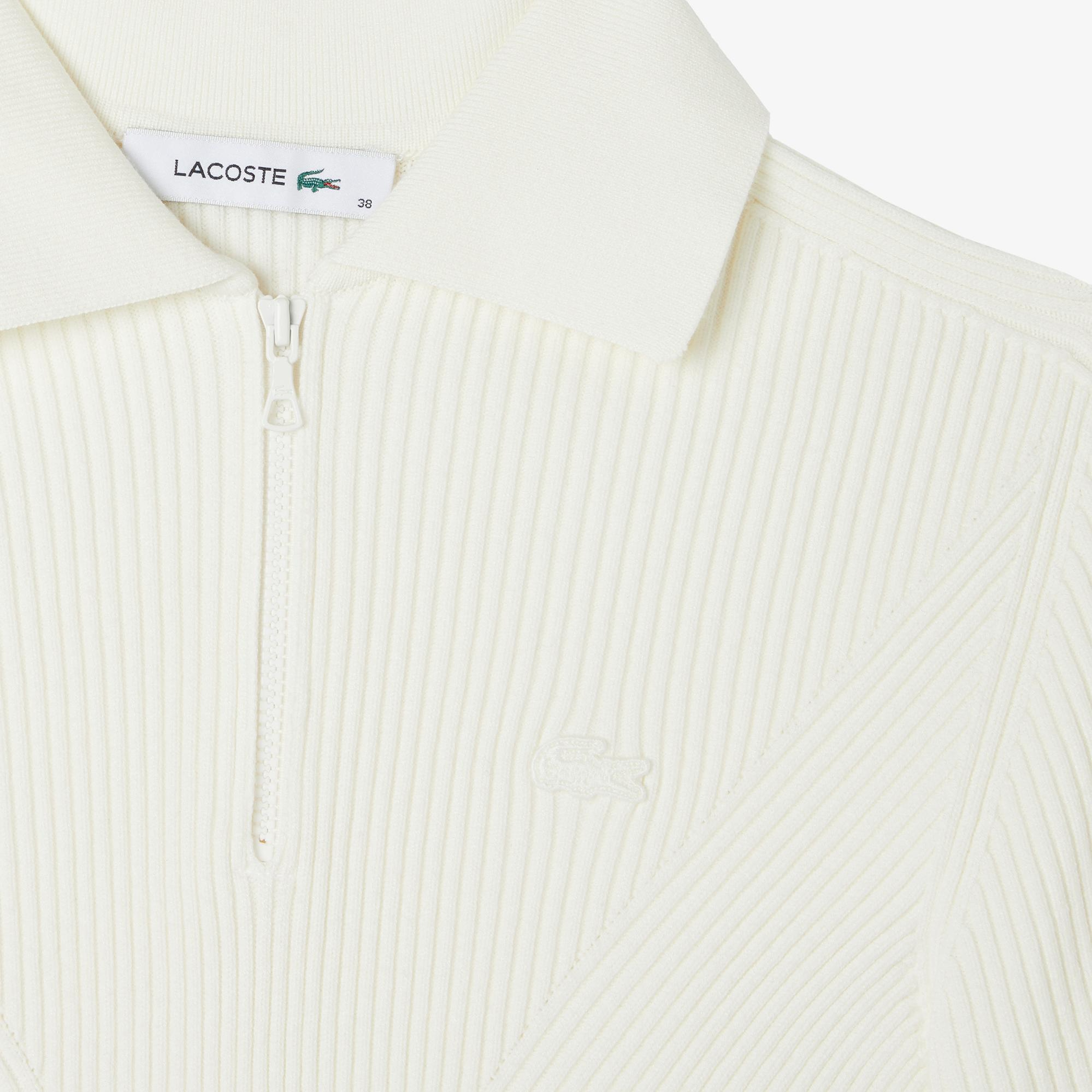 Kadın Slim Fit Polo Yaka Beyaz Triko