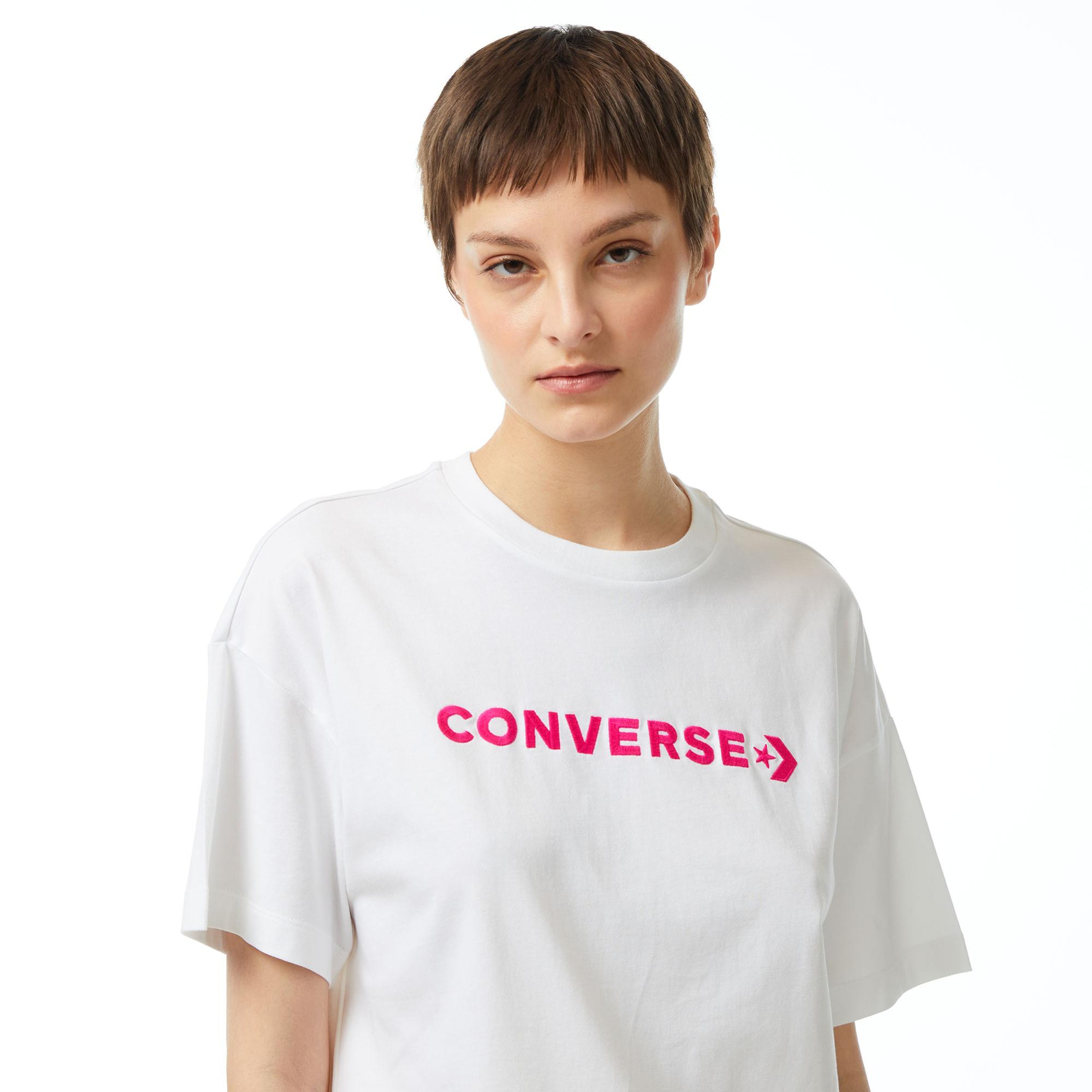 Converse Wordmark Relaxed Fit Baskılı Kadın Beyaz T-Shirt