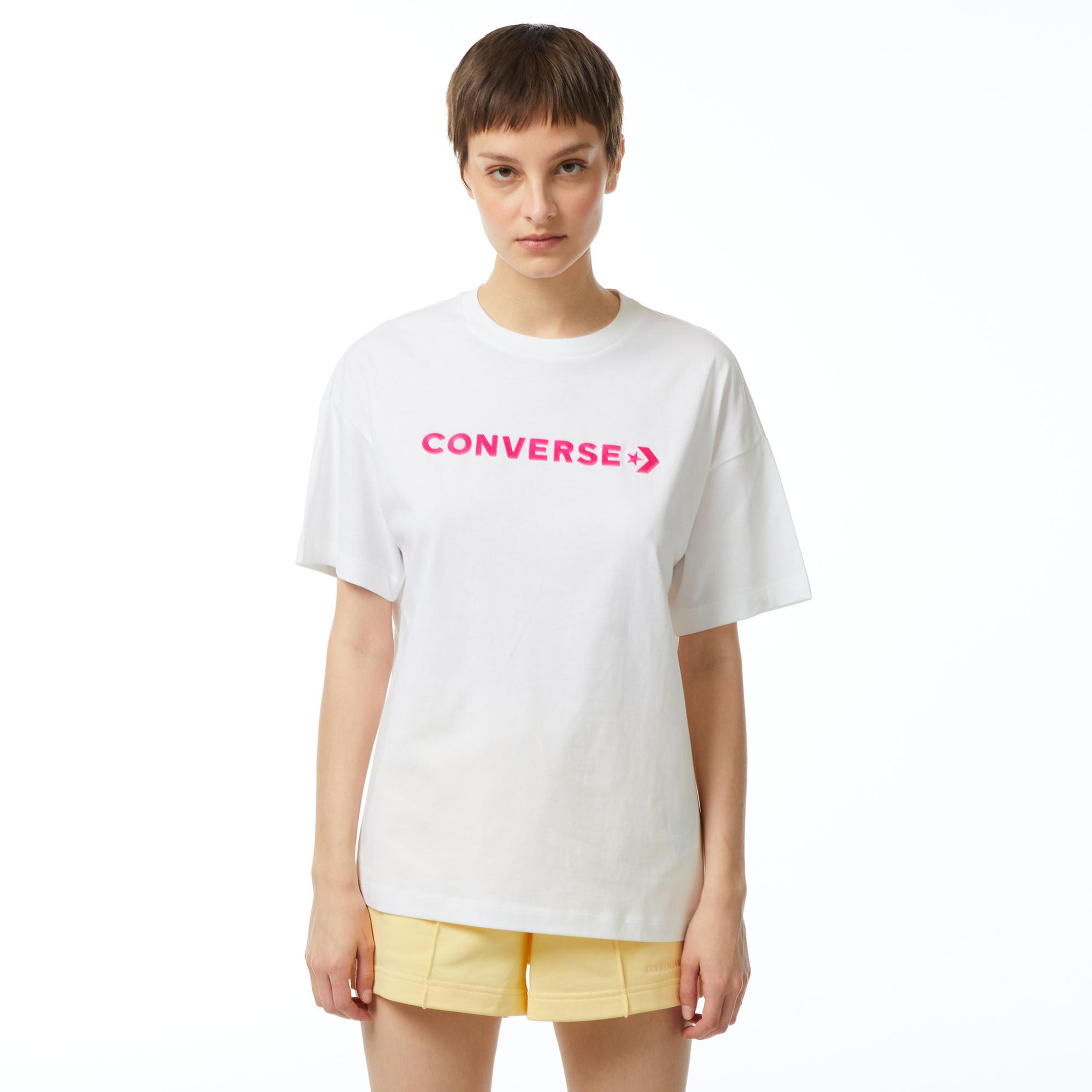 Converse Wordmark Relaxed Fit Baskılı Kadın Beyaz T-Shirt