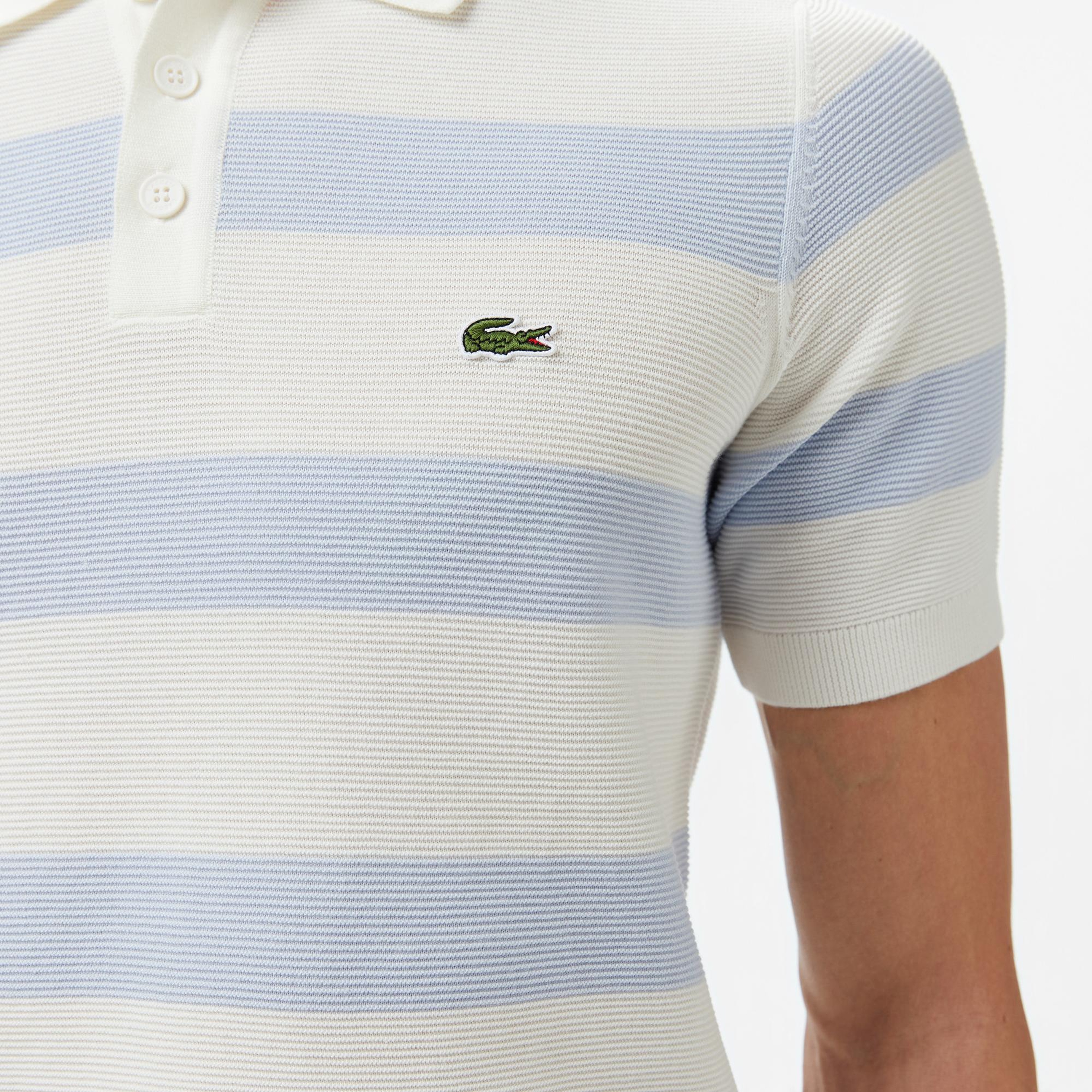 Lacoste Erkek Gömlek Yaka Çizgili Açık Mavi Triko