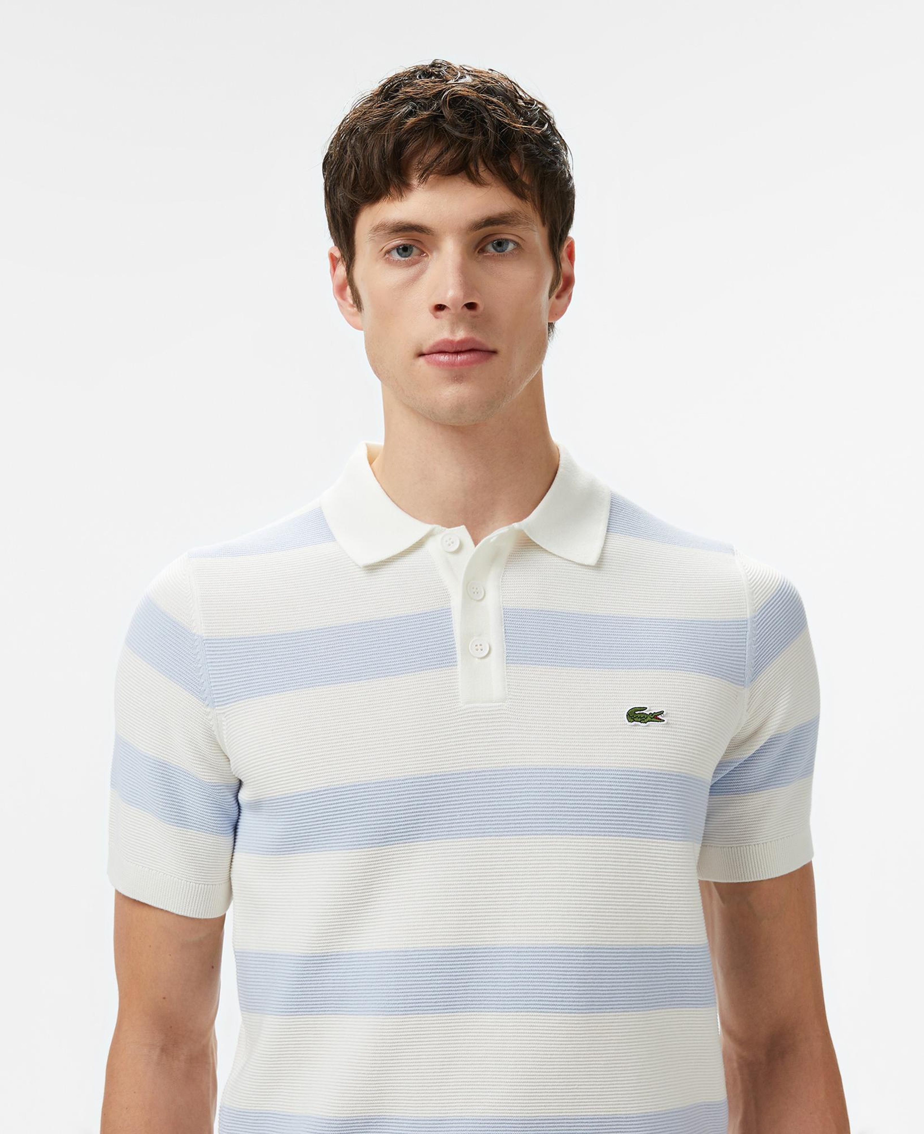 Lacoste Erkek Gömlek Yaka Çizgili Açık Mavi Triko