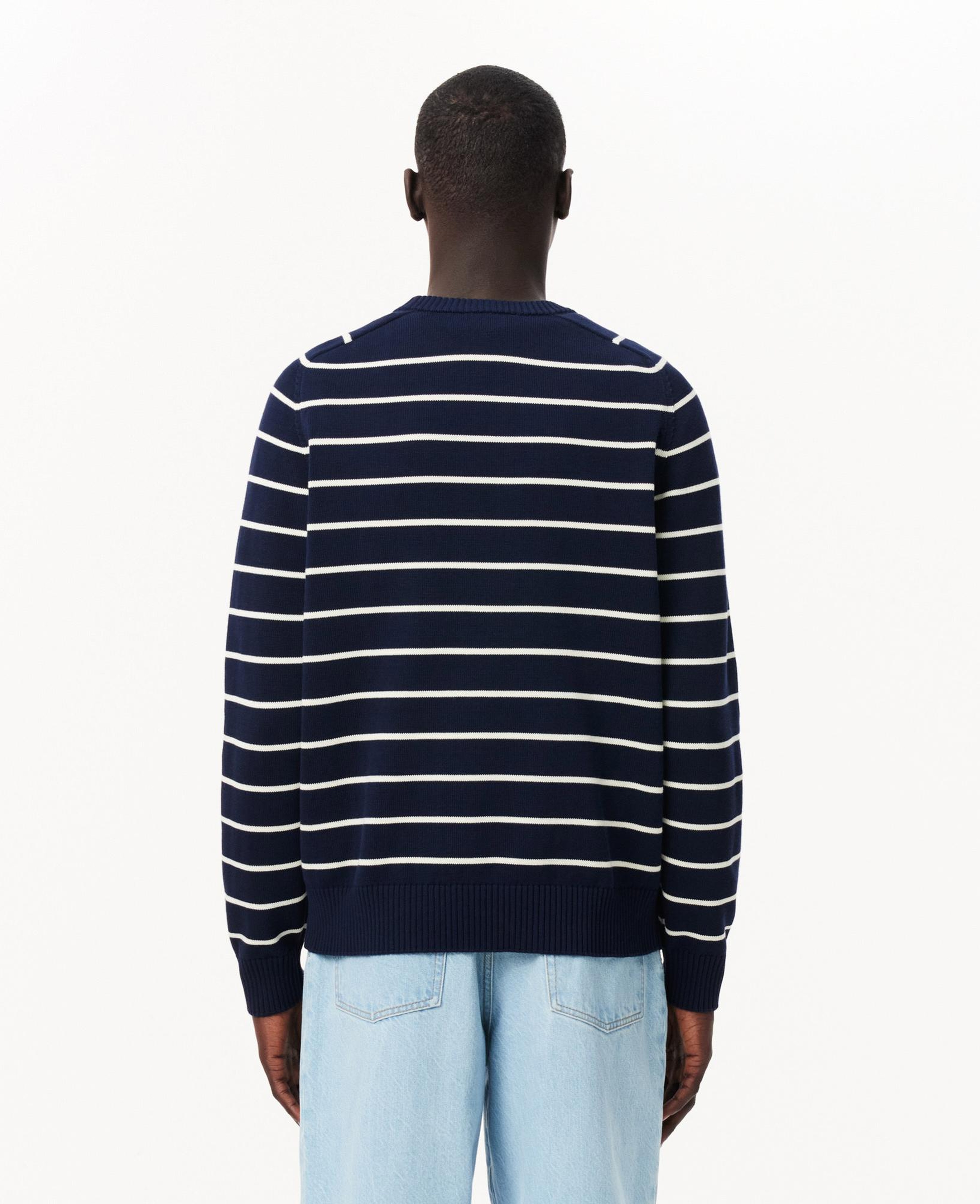 Lacoste Erkek Classic Fit Bisiklet Yaka Çizgili Lacivert Kazak