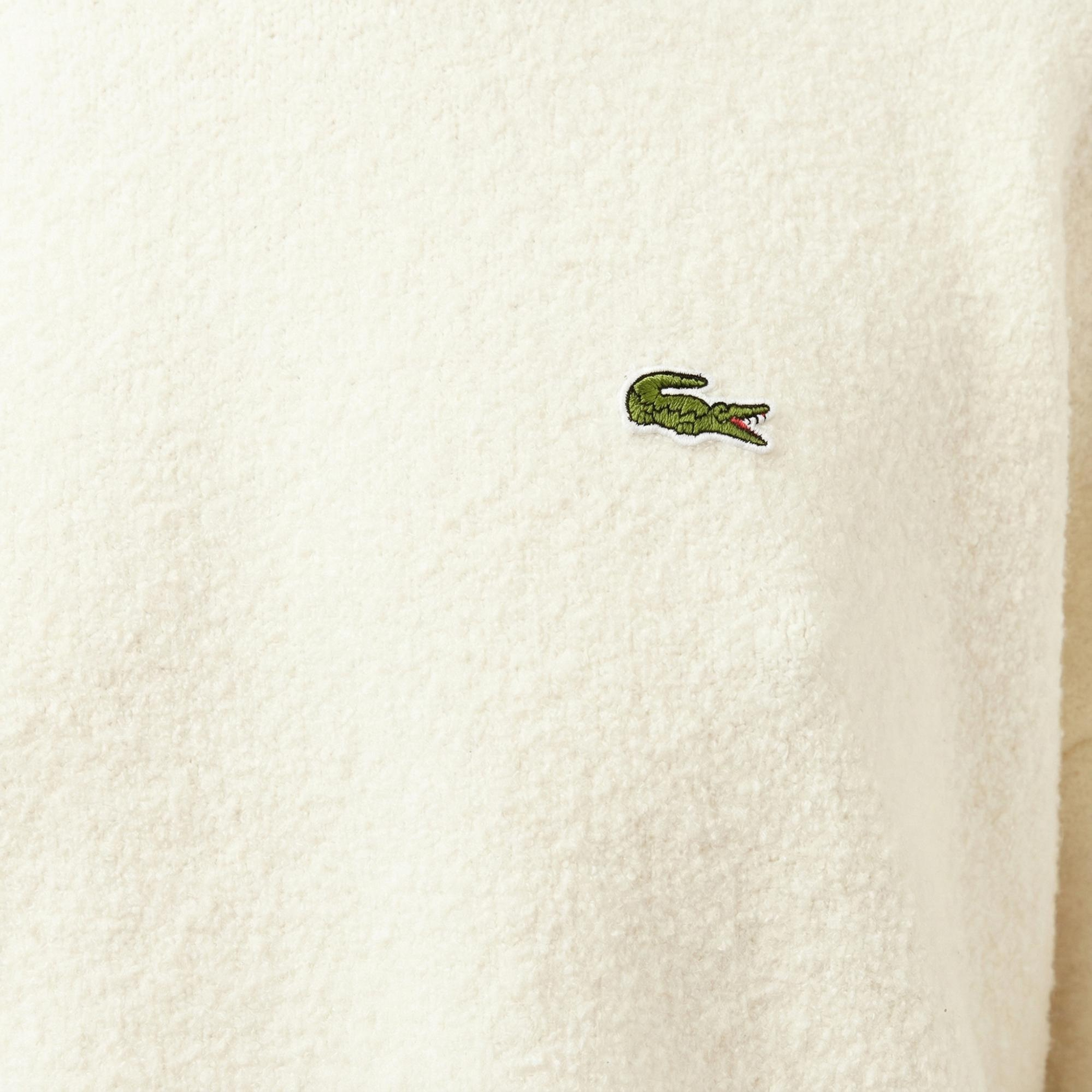 Lacoste Kadın Loose Fit Bisiklet Yaka Çizgili Krem Kazak