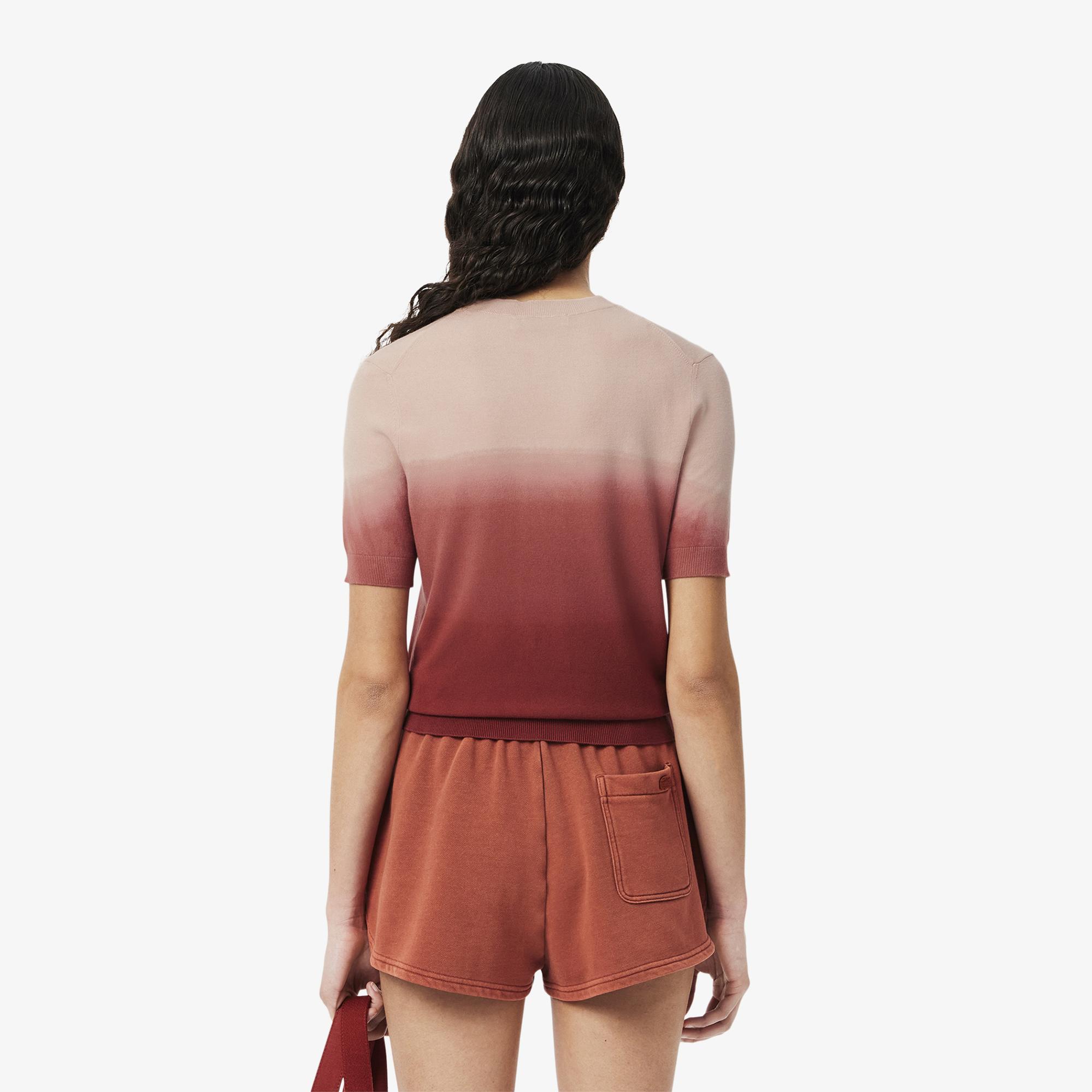 Lacoste Kadın Classic Fit Kısa Kollu Bisiklet Yaka Renk Bloklu Pembe Triko