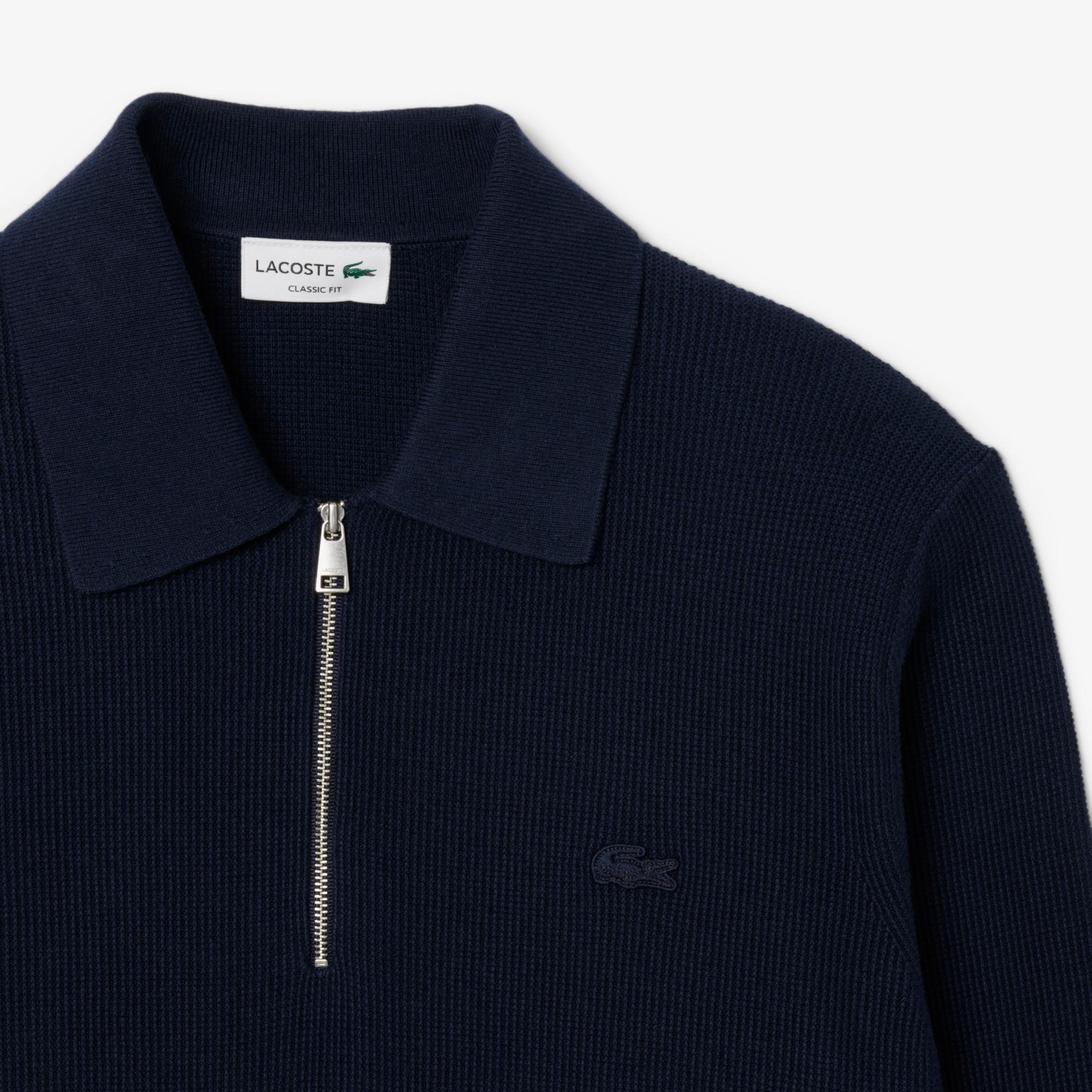 Lacoste Erkek Classic Fit Yarım Fermuarlı Lacivert Kazak